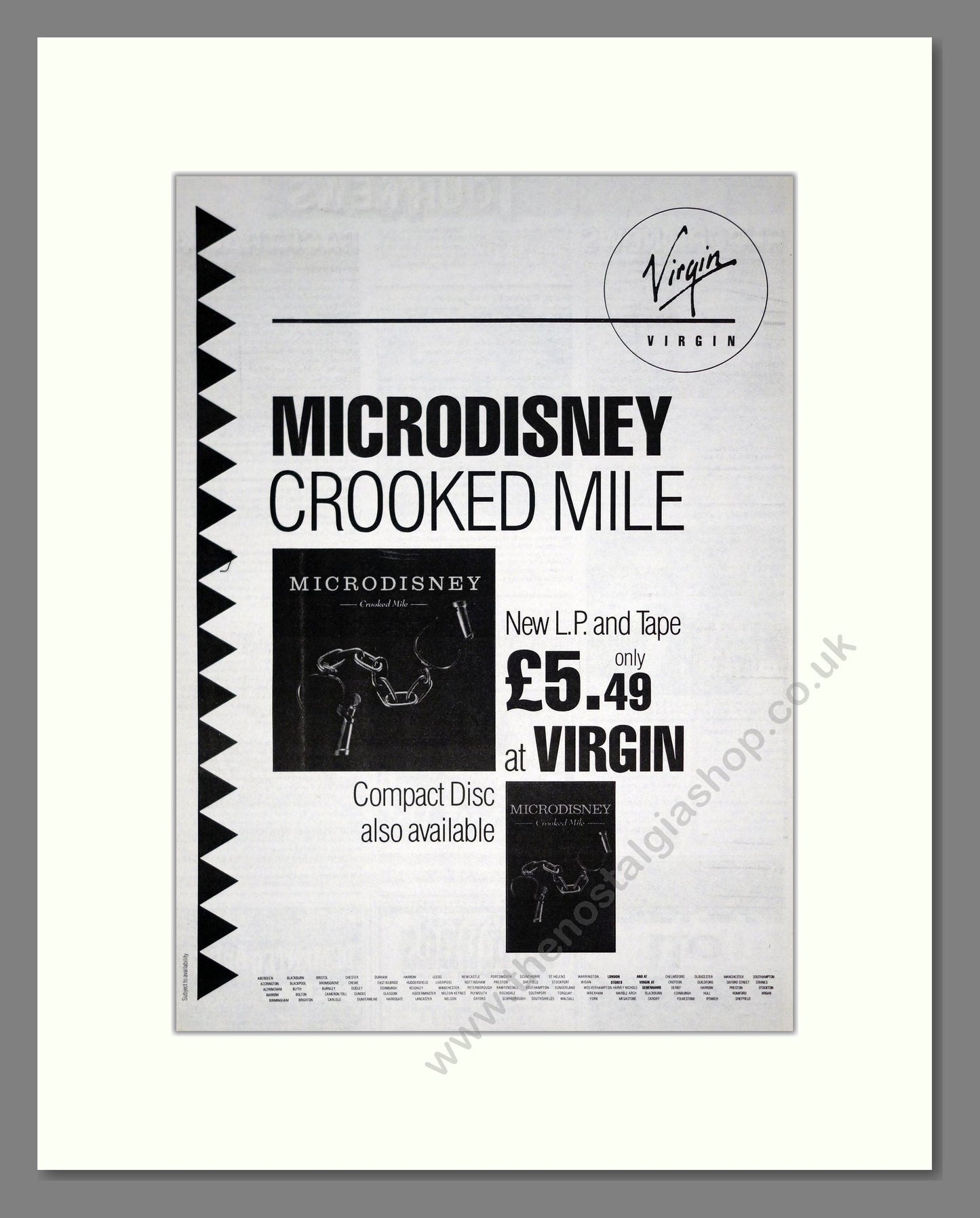 Microdisney - Crooked Mile. Vintage Advert 1987 (ref AD20857)