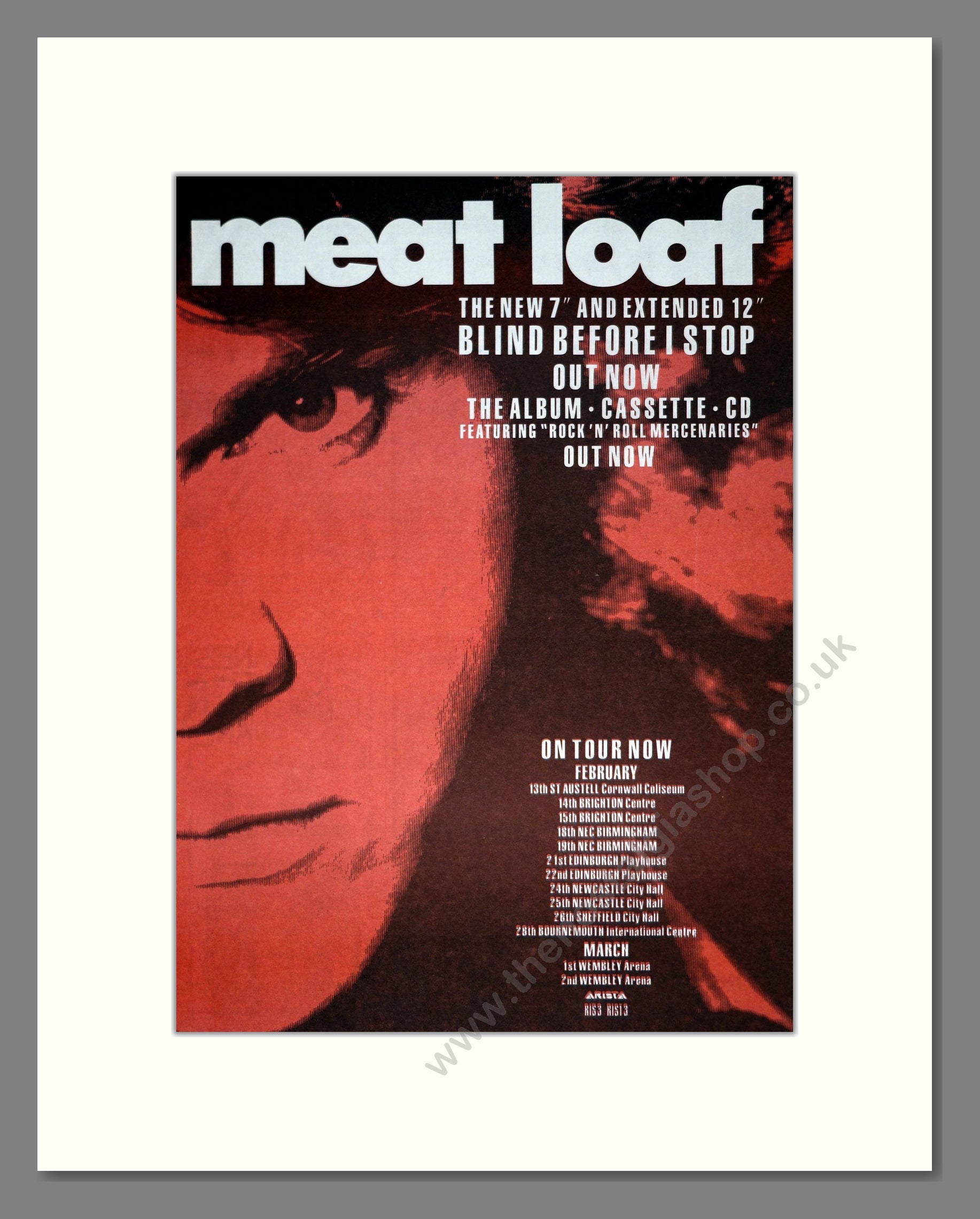 Meat Loaf - Blind Before I Stop. Vintage Advert 1987 (ref AD20883)