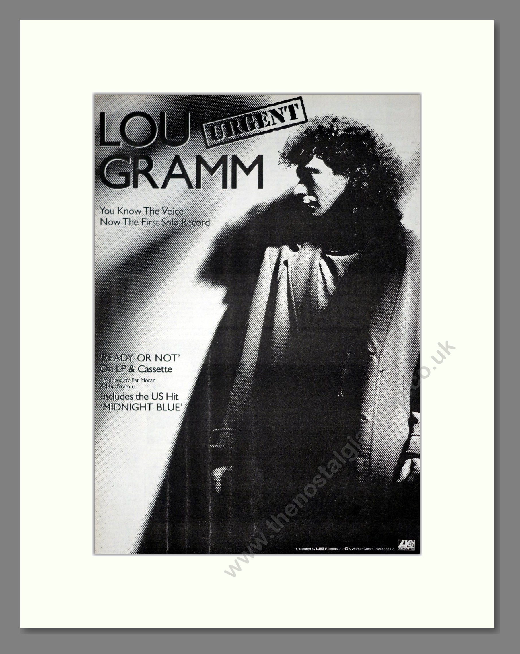 Lou Gramm - Urgent. Vintage Advert 1987 (ref AD20884)