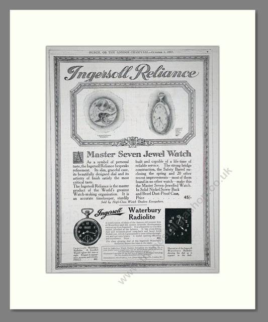 Ingersoll - Reliance. Vintage Advert 1919 (ref AD64239)