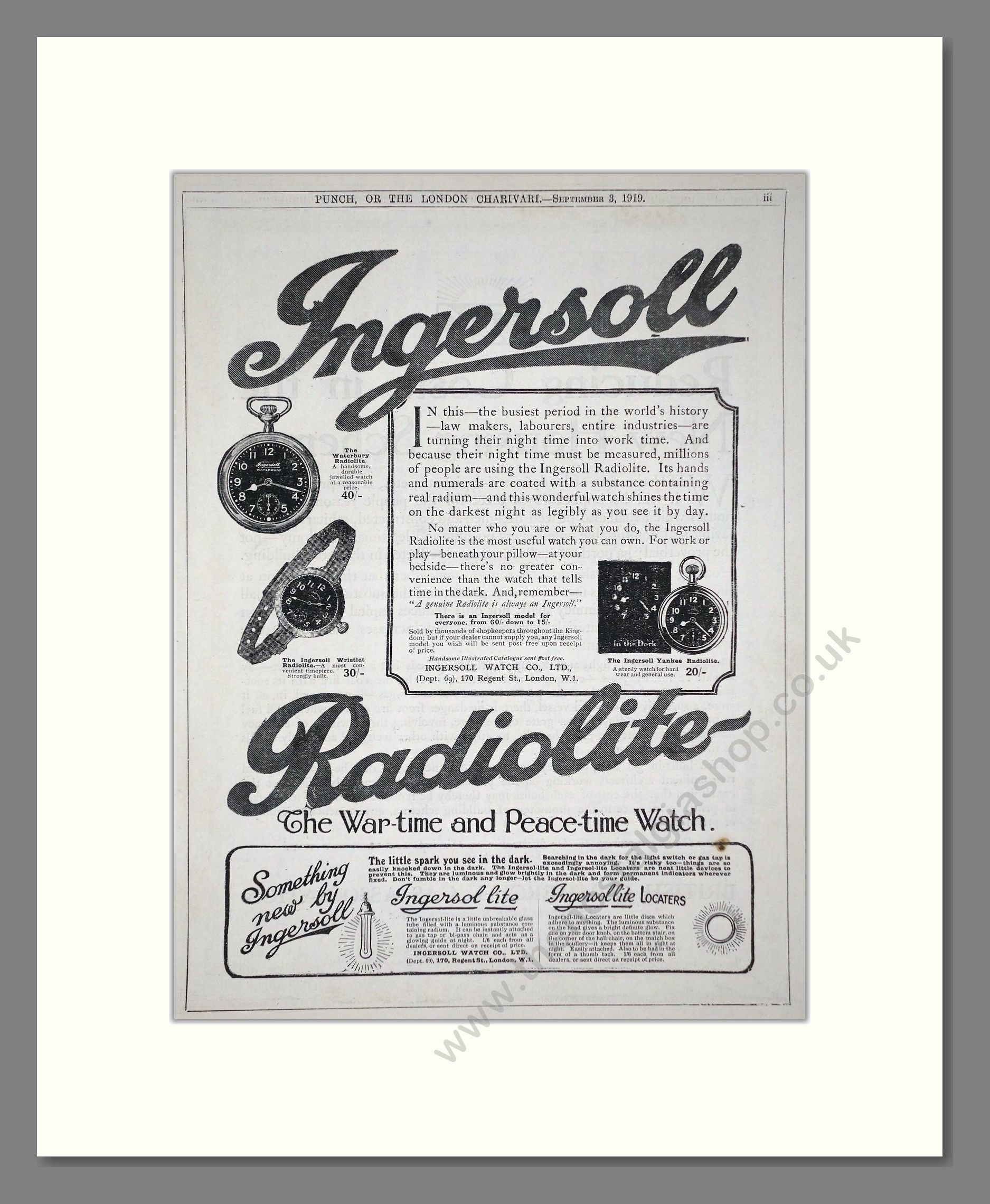 Ingersoll - Radiolite. Vintage Advert 1919 (ref AD64240)