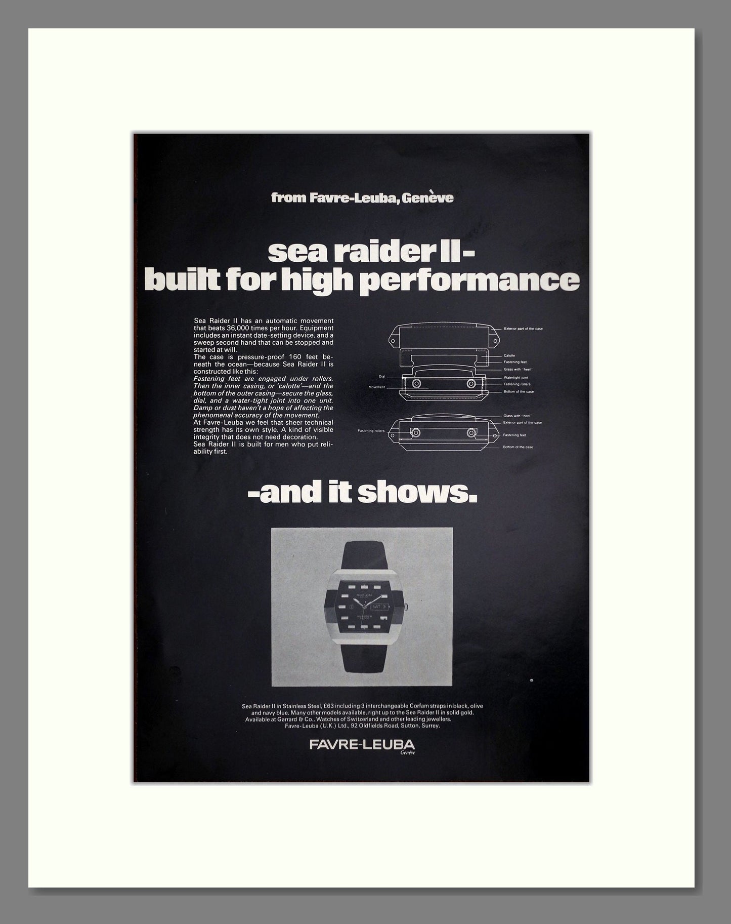 Favre Leuba - Sea Raider II. Vintage Advert 1972 (ref AD64245)