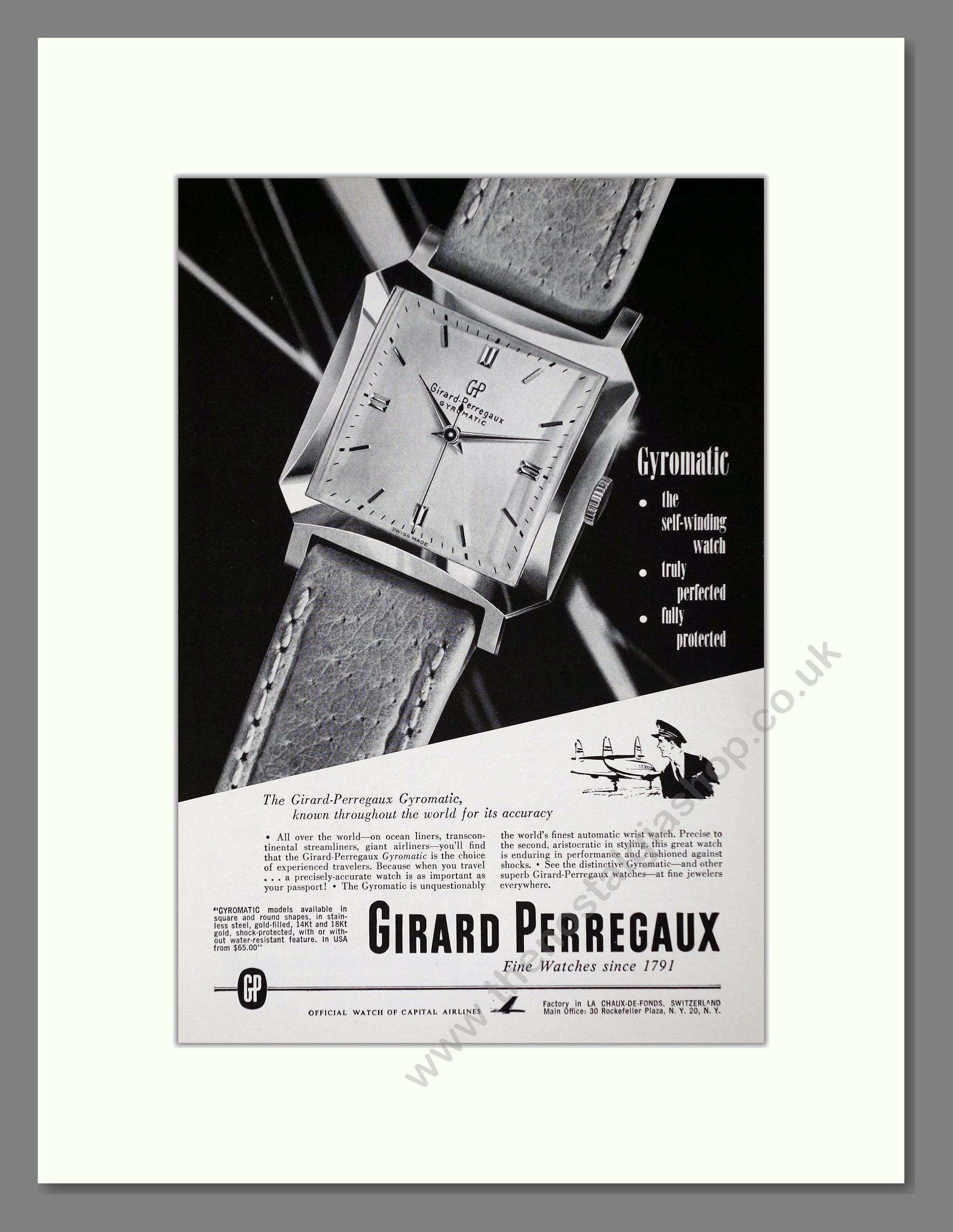 Girard Perragaux - Gyromatic. Vintage Advert 1952 (ref AD64273)