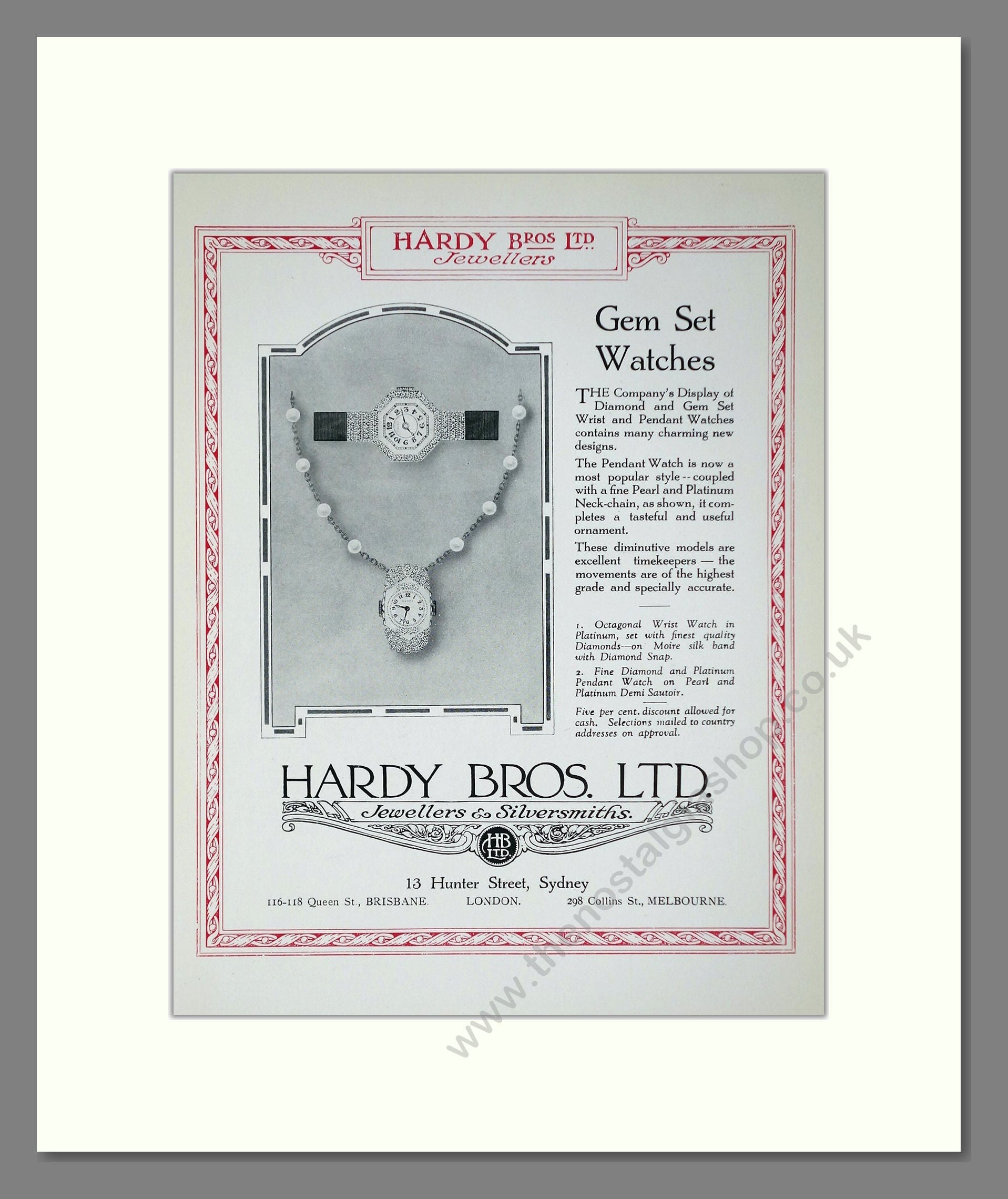 Hardy Bros - Gem Set Watches. Vintage Advert 1923 (ref AD64292)
