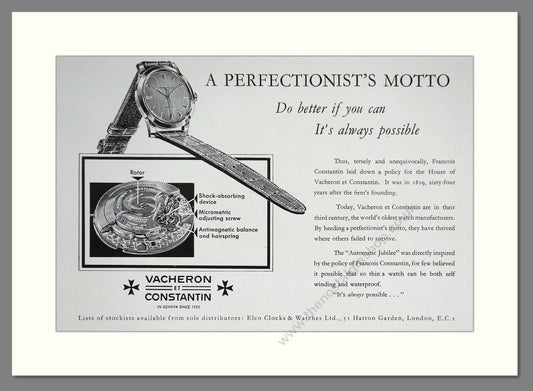 Vacheron Et Constantin - Automatic Jubilee. Vintage Advert 1959 (ref AD64293)