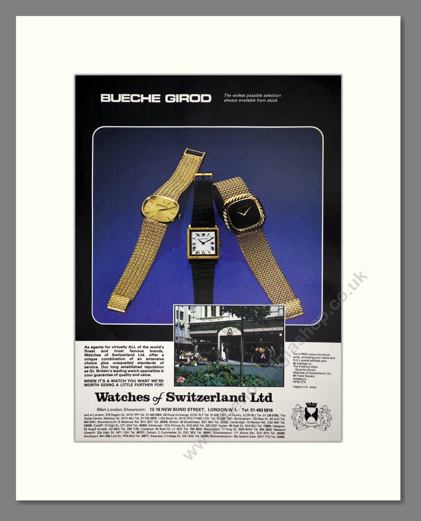 Bueche-Girod - At Watches Of Switzerland. Vintage Advert 1978 (ref AD64343)