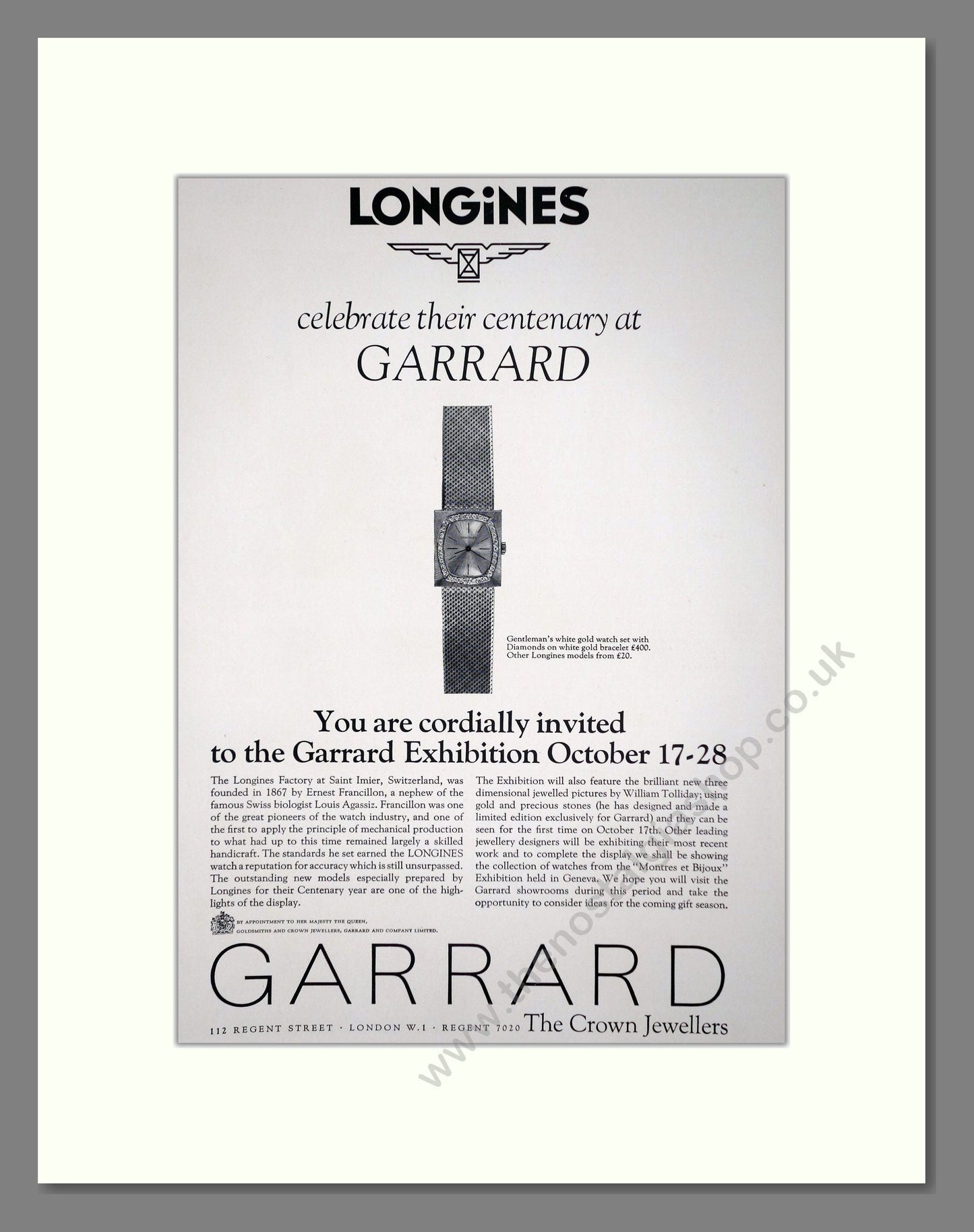 Longines - At Garrards. Vintage Advert 1967 (ref AD64347)