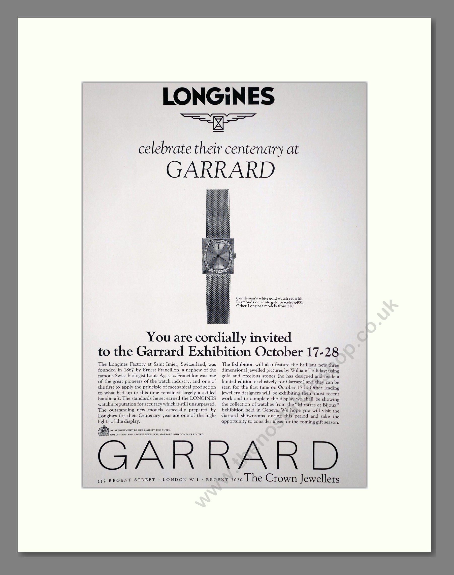 Longines - At Garrards. Vintage Advert 1967 (ref AD64347)