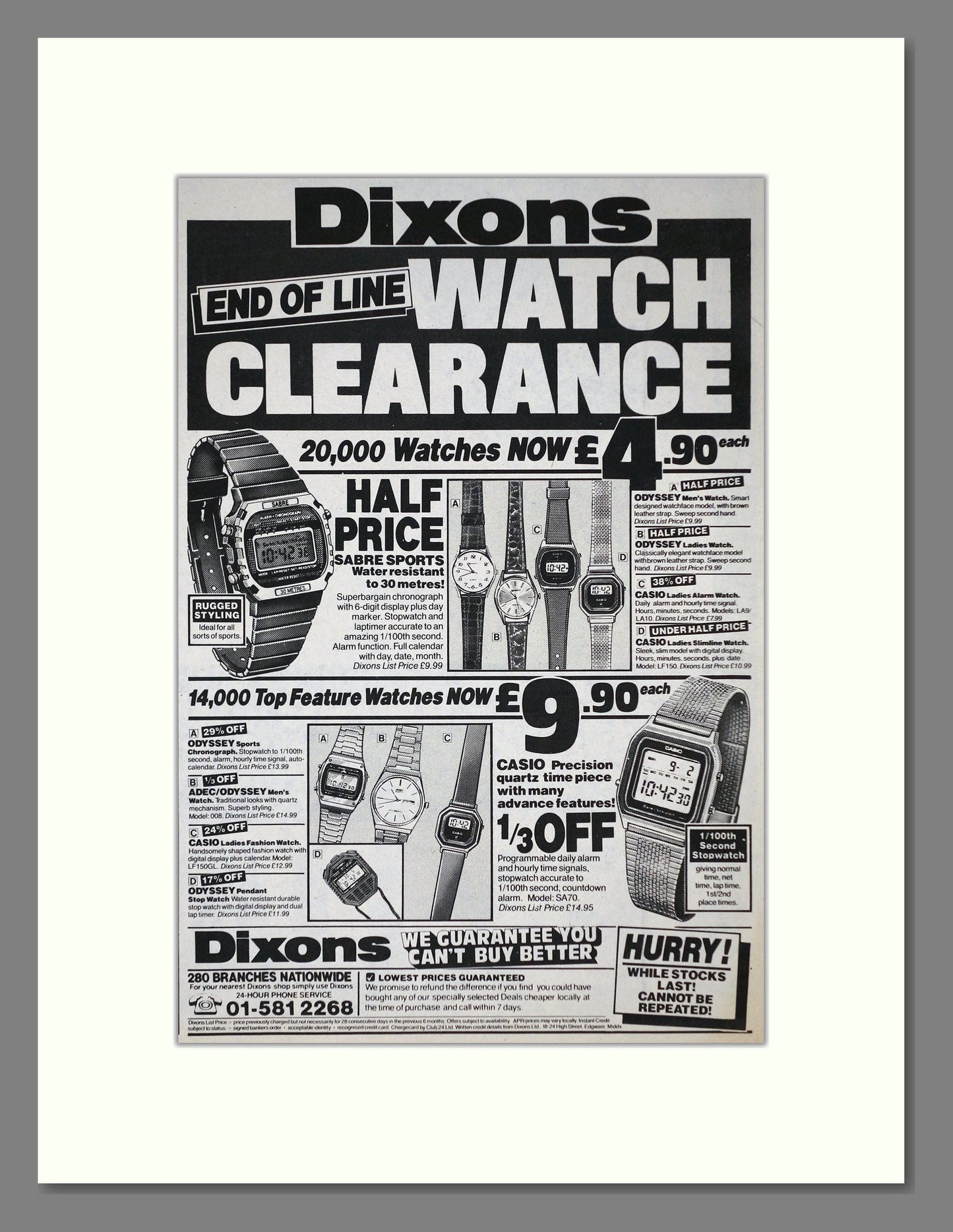 Dixons - Watch Clearance. Vintage Advert 1985 (ref AD64384)
