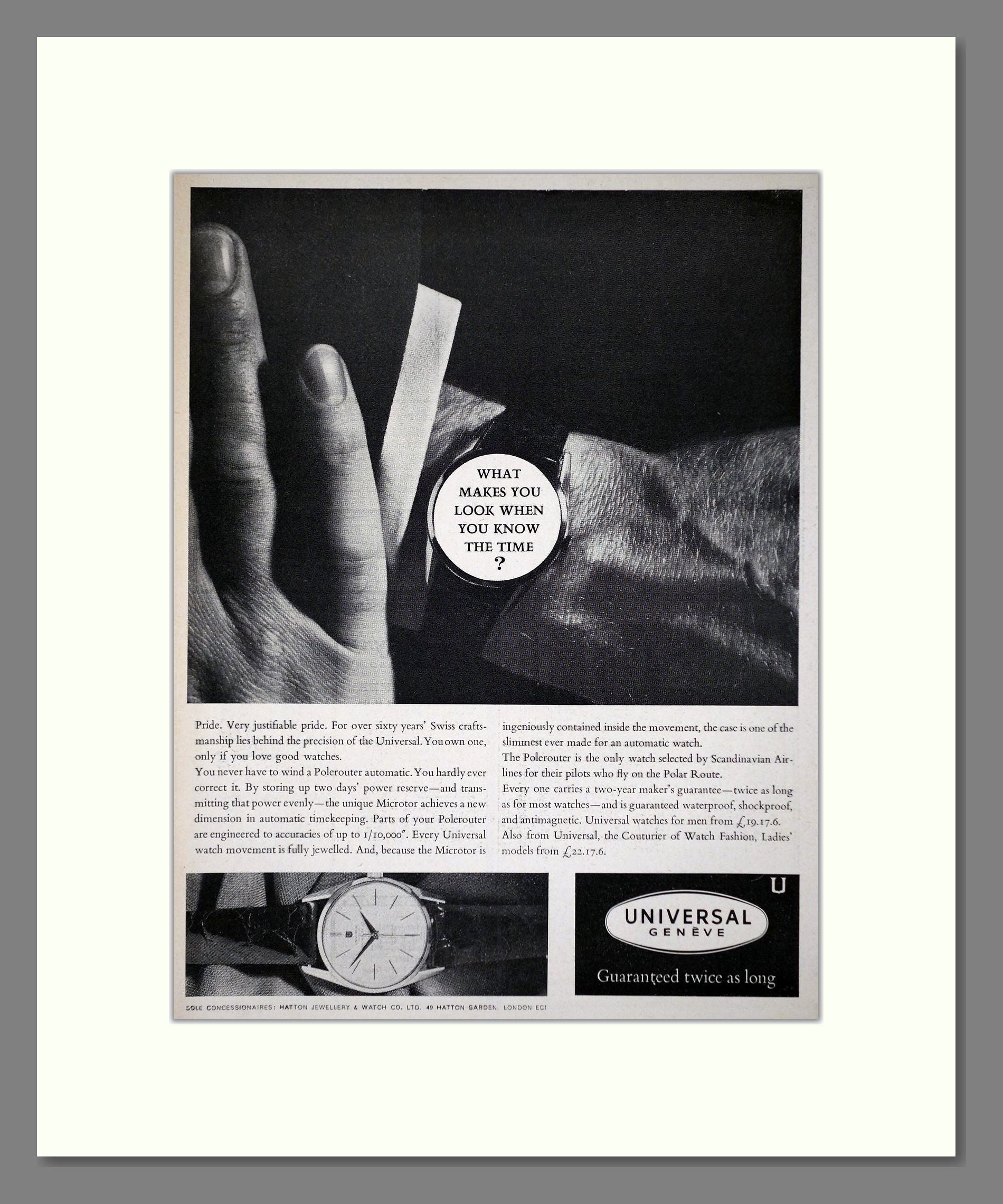 Universal Geneve - Polerouter. Vintage Advert 1962 (ref AD64396)