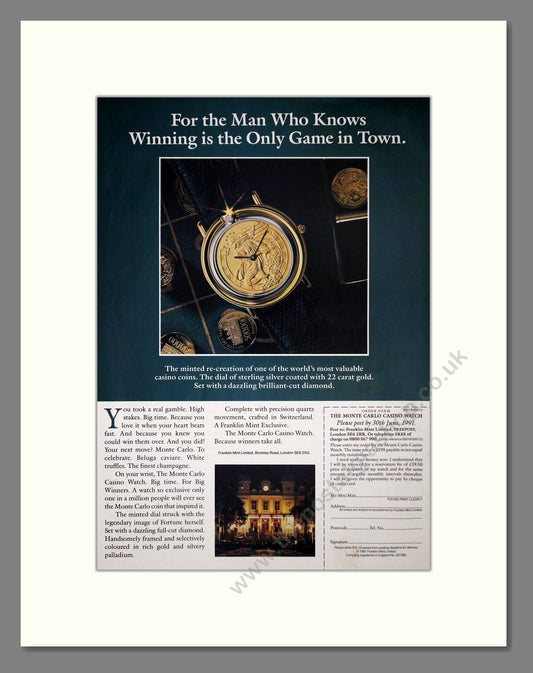 Monte Carlo Casino - Franklin Mint Offer. Vintage Advert 1991 (ref AD64406)