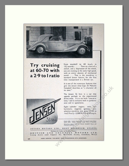 Jensen - 3.5 Litre. Vintage Advert 1937 (ref AD64438)
