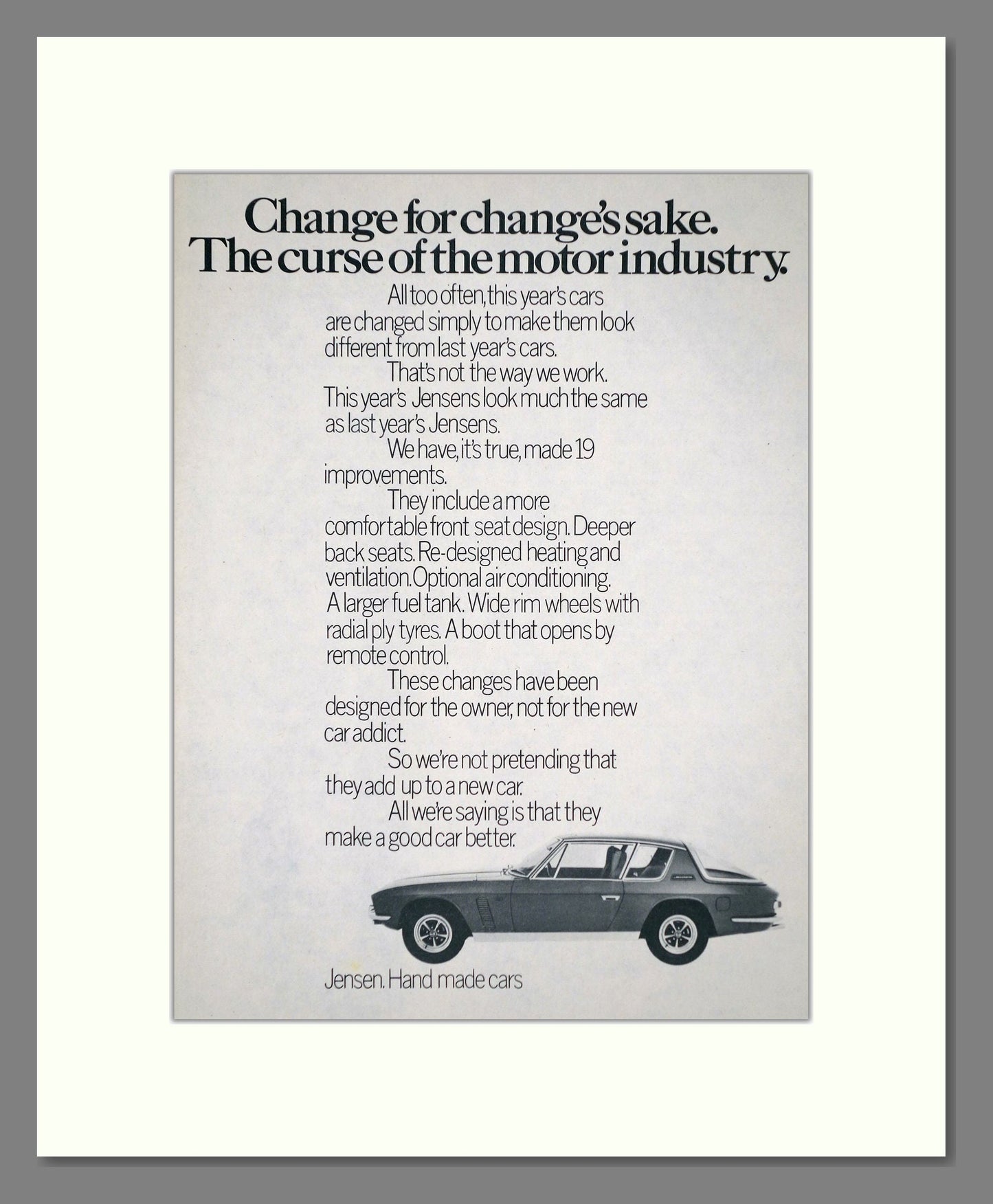 Jensen - Hand Made Cars. Vintage Advert 1969 (ref AD64446)