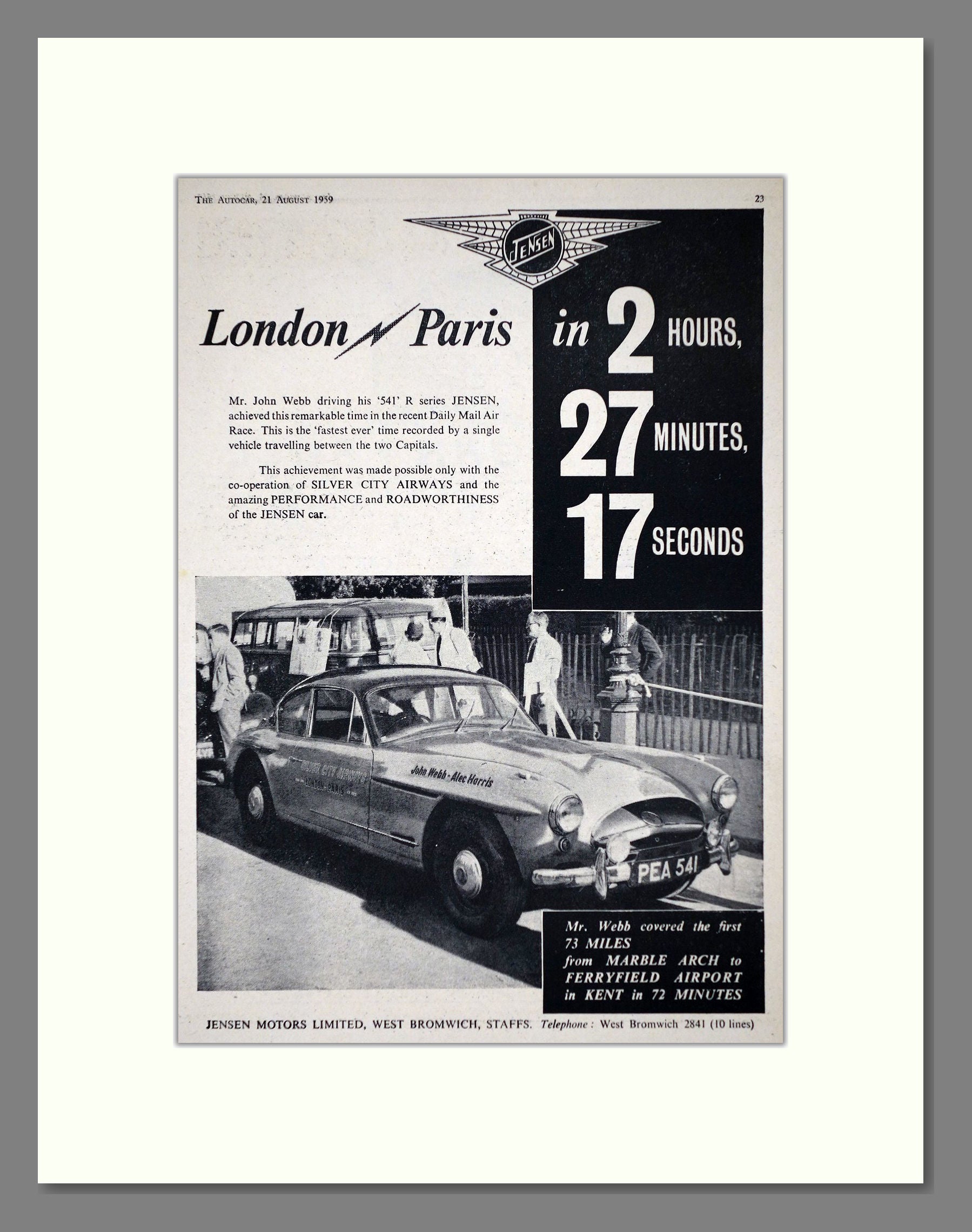 Jensen - 541R. Vintage Advert 1959 (ref AD64449)