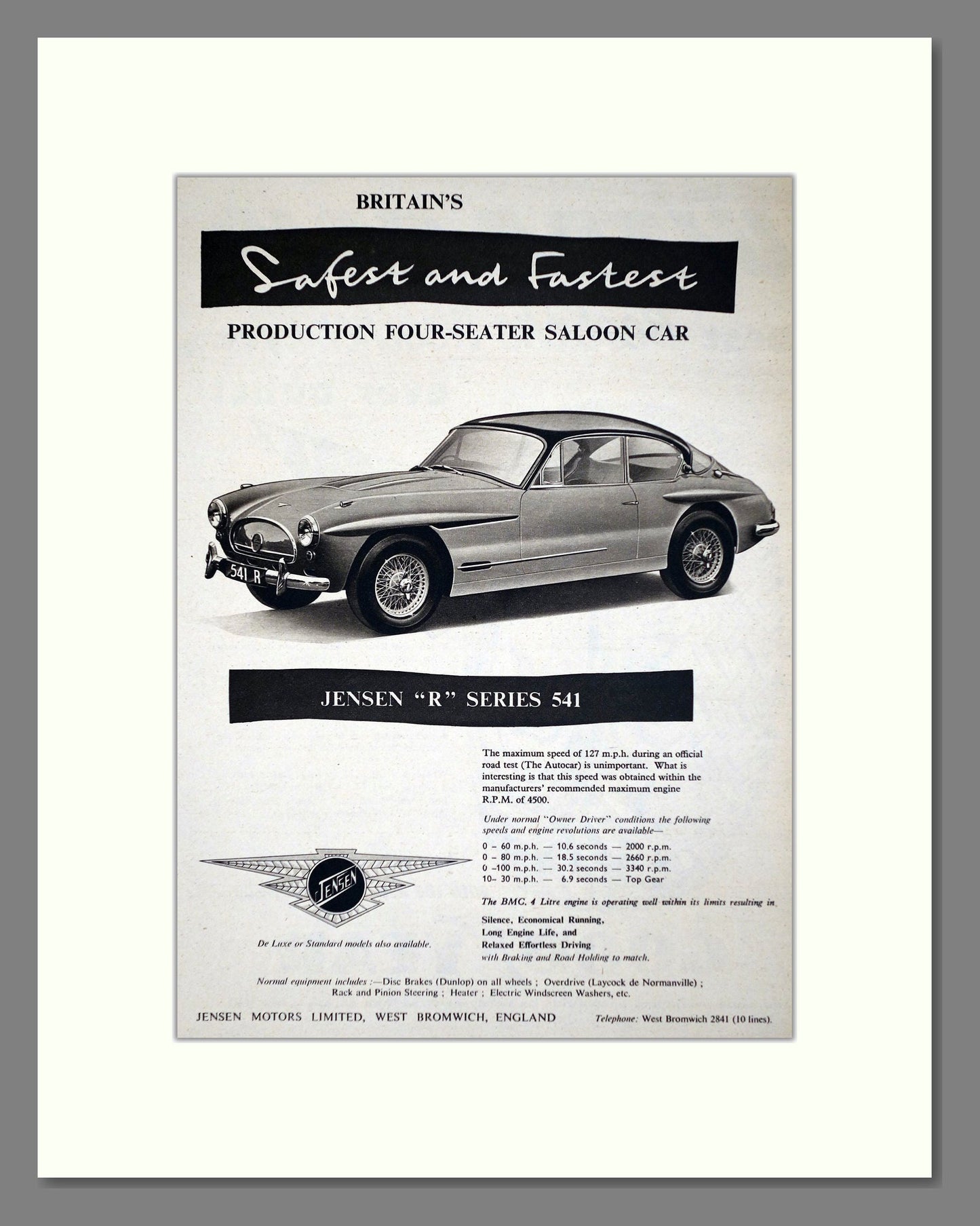 Jensen - 541R. Vintage Advert 1958 (ref AD64453)