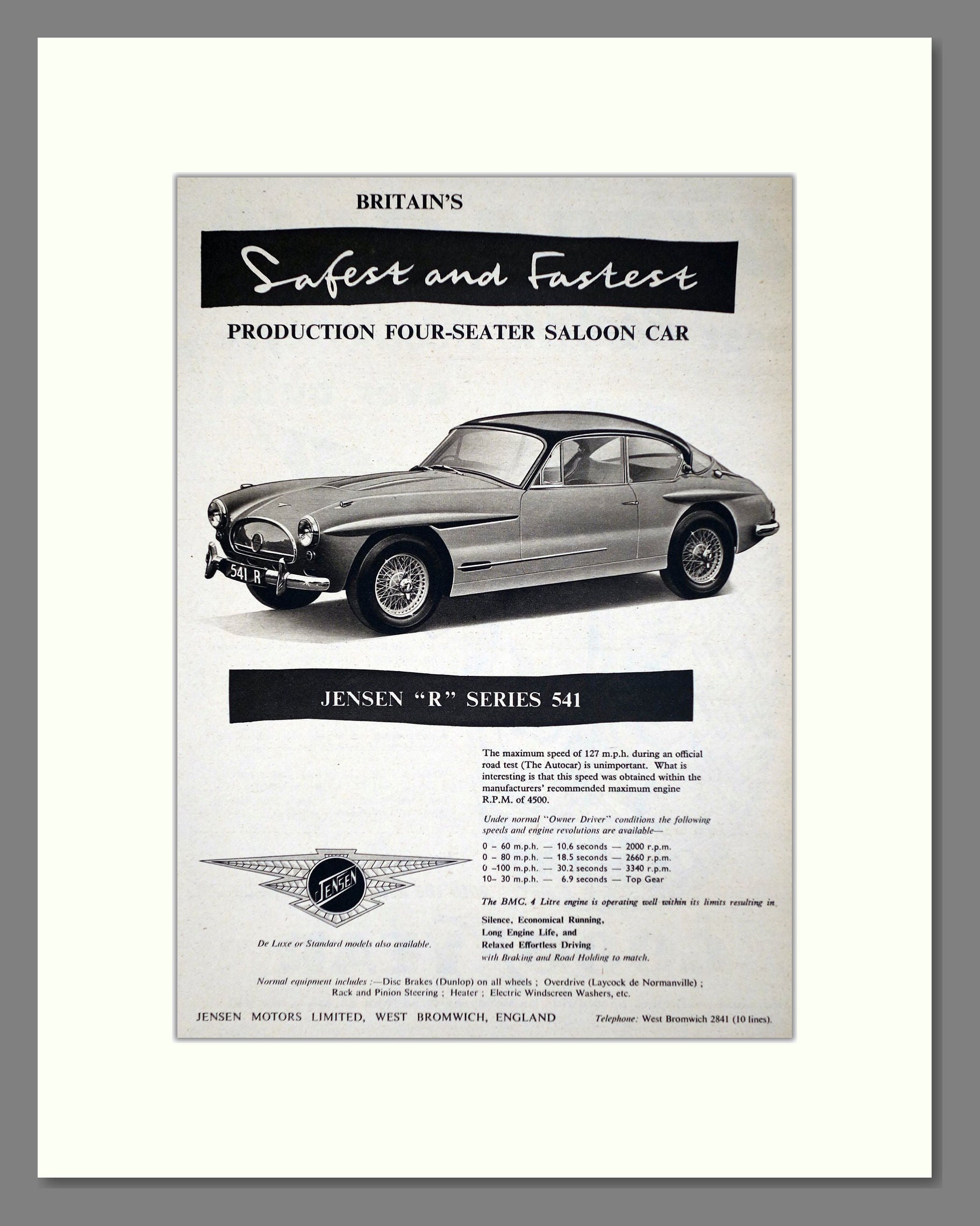 Jensen - 541R. Vintage Advert 1958 (ref AD64453)
