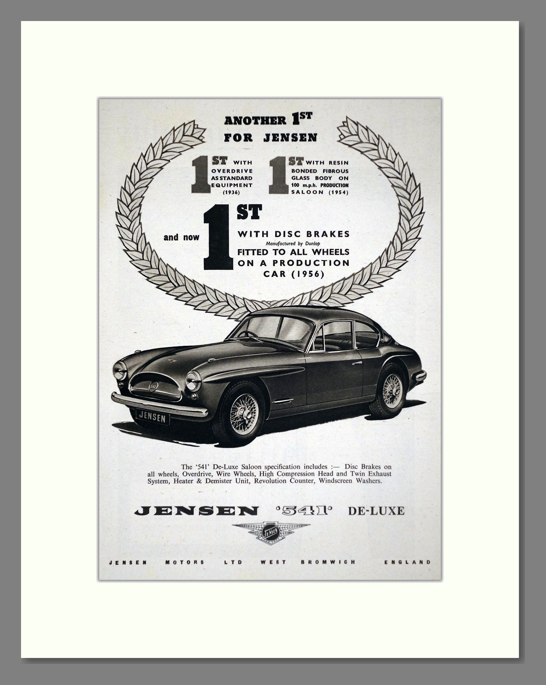 Jensen - 541 Deluxe. Vintage Advert 1957 (ref AD64454)