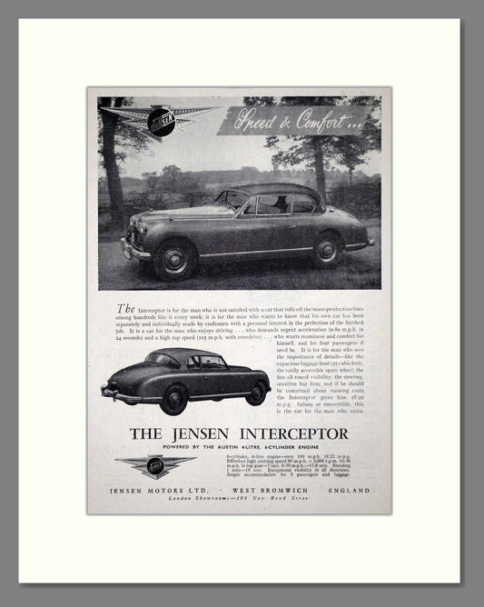 Jensen - Interceptor. Vintage Advert 1954 (ref AD64457)
