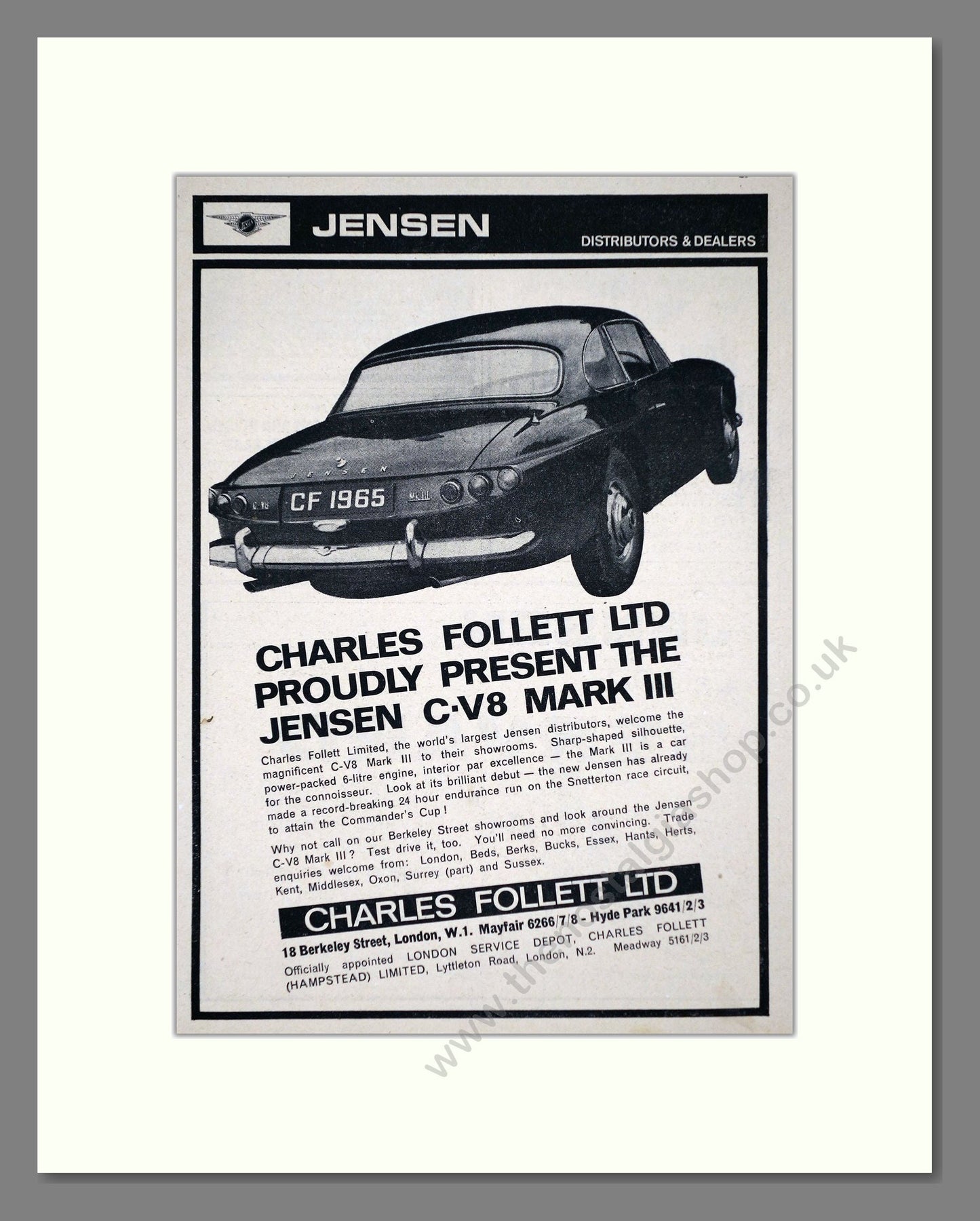 Jensen - C/V8. Vintage Advert 1965 (ref AD64458)