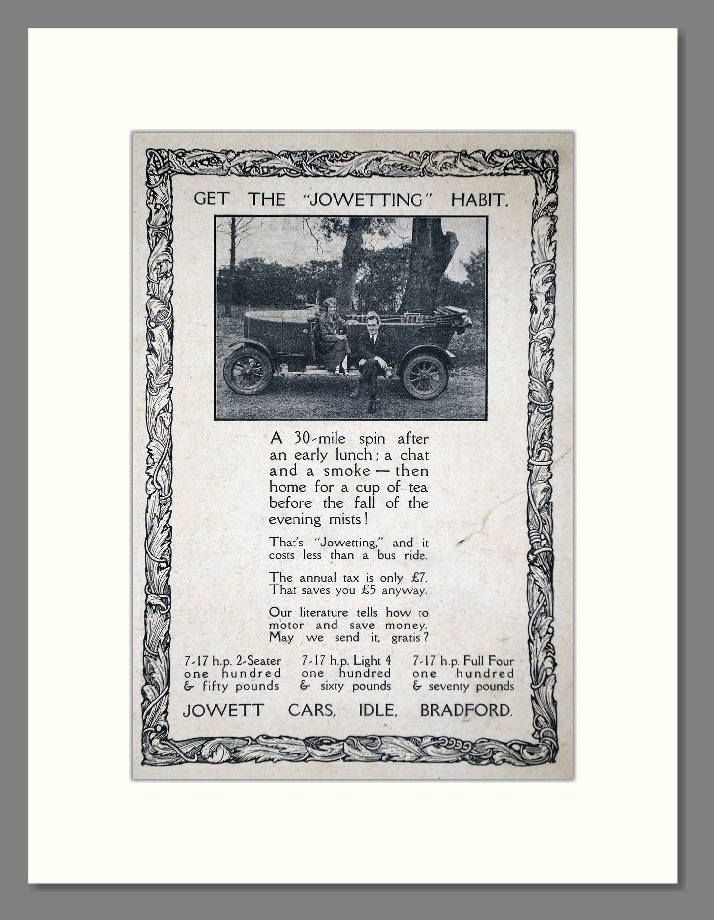 Jowett - Jowetting Habit. Vintage Advert 1925 (ref AD64468)