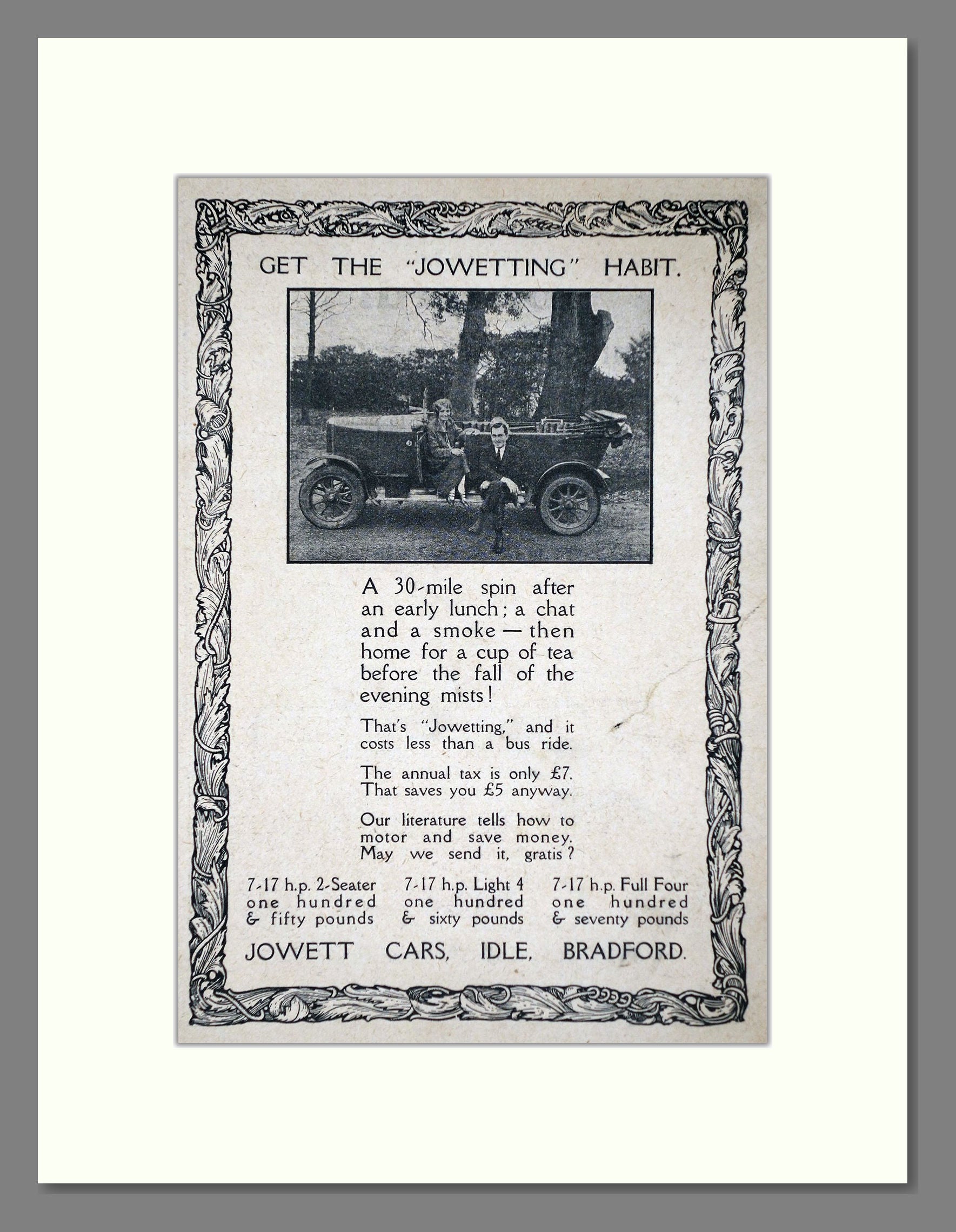 Jowett - Jowetting Habit. Vintage Advert 1925 (ref AD64468)