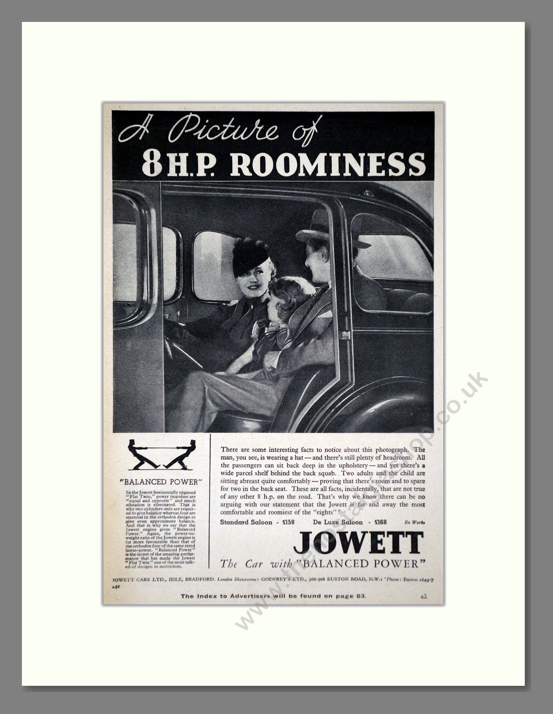 Jowett - 8HP Flat Twin. Vintage Advert 1937 (ref AD64473)