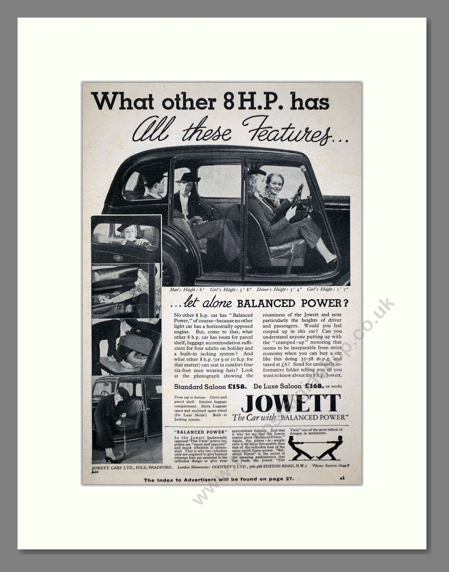 Jowett - 8HP Flat Twin. Vintage Advert 1936 (ref AD64475)