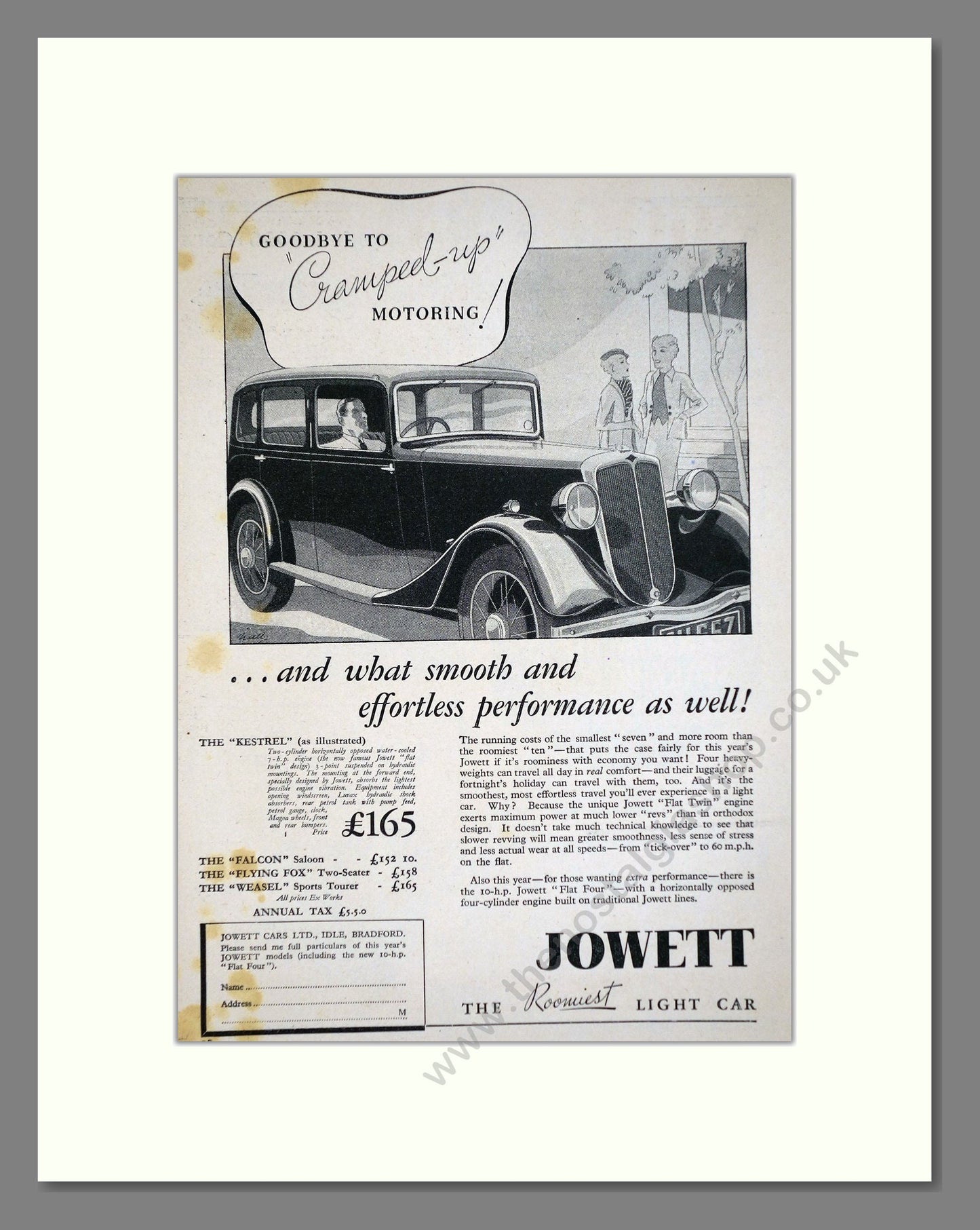 Jowett - Falcon / Flying Fox / Weasel. Vintage Advert 1936 (ref AD64476)