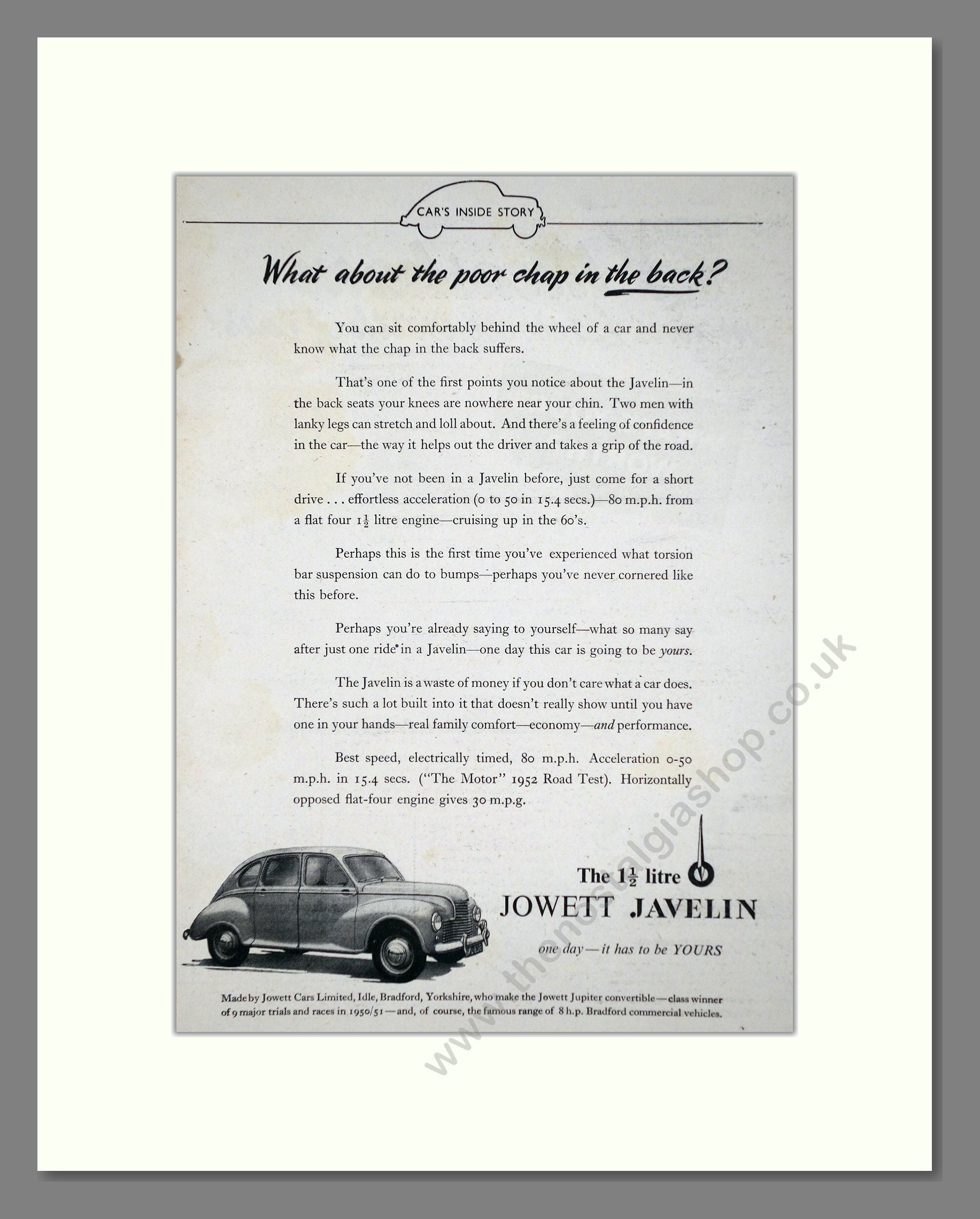 Jowett - Javelin. Vintage Advert 1952 (ref AD64481)