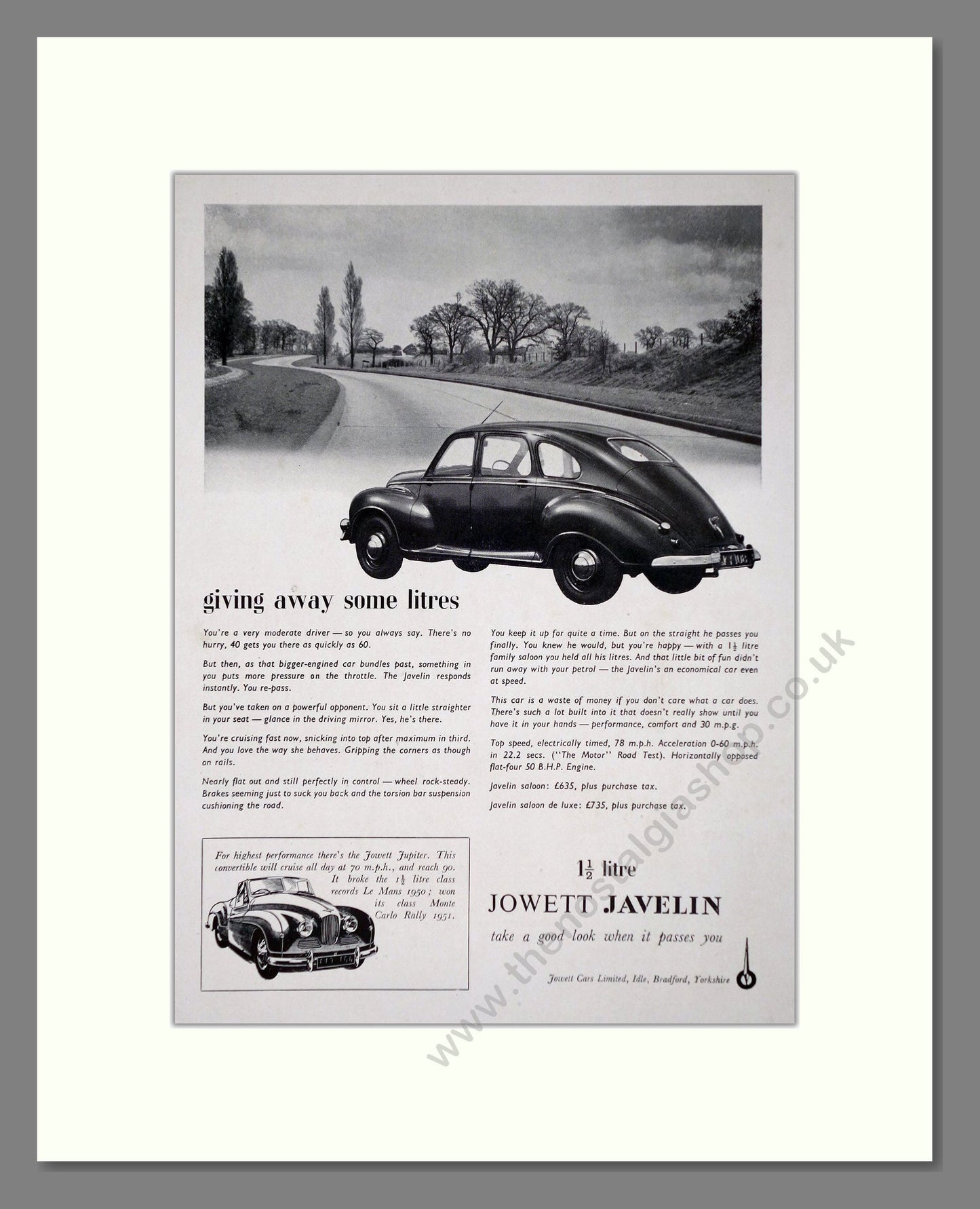 Jowett - Javelin. Vintage Advert 1951 (ref AD64484)