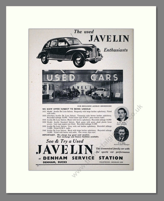 Jowett - Javelin. Vintage Advert 1952 (ref AD64486)