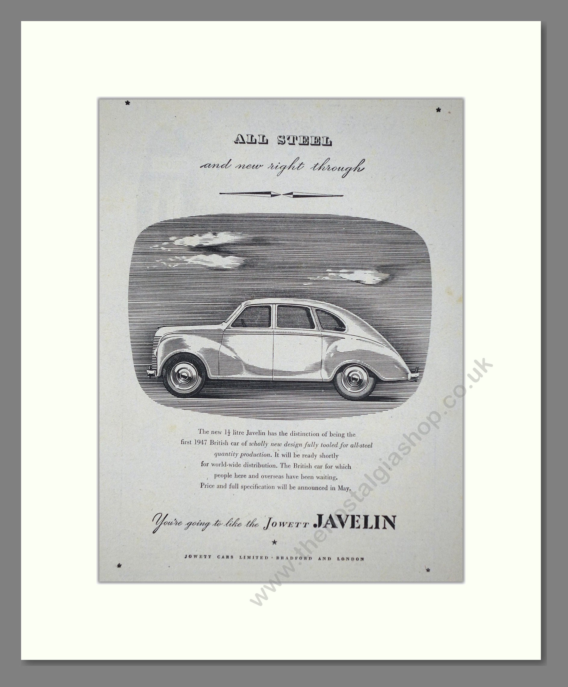 Jowett - Javelin. Vintage Advert 1947 (ref AD64488)