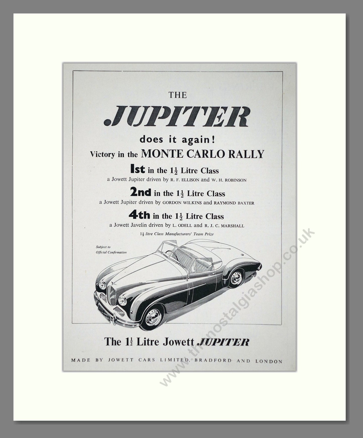 Jowett - Jupiter. Vintage Advert 1951 (ref AD64490)