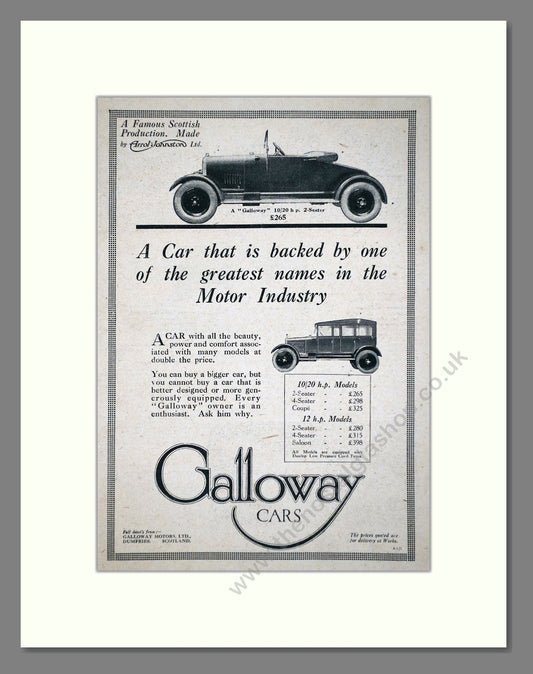 Galloway - 10/20 HP / 12 HP. Vintage Advert 1925 (ref AD64493)