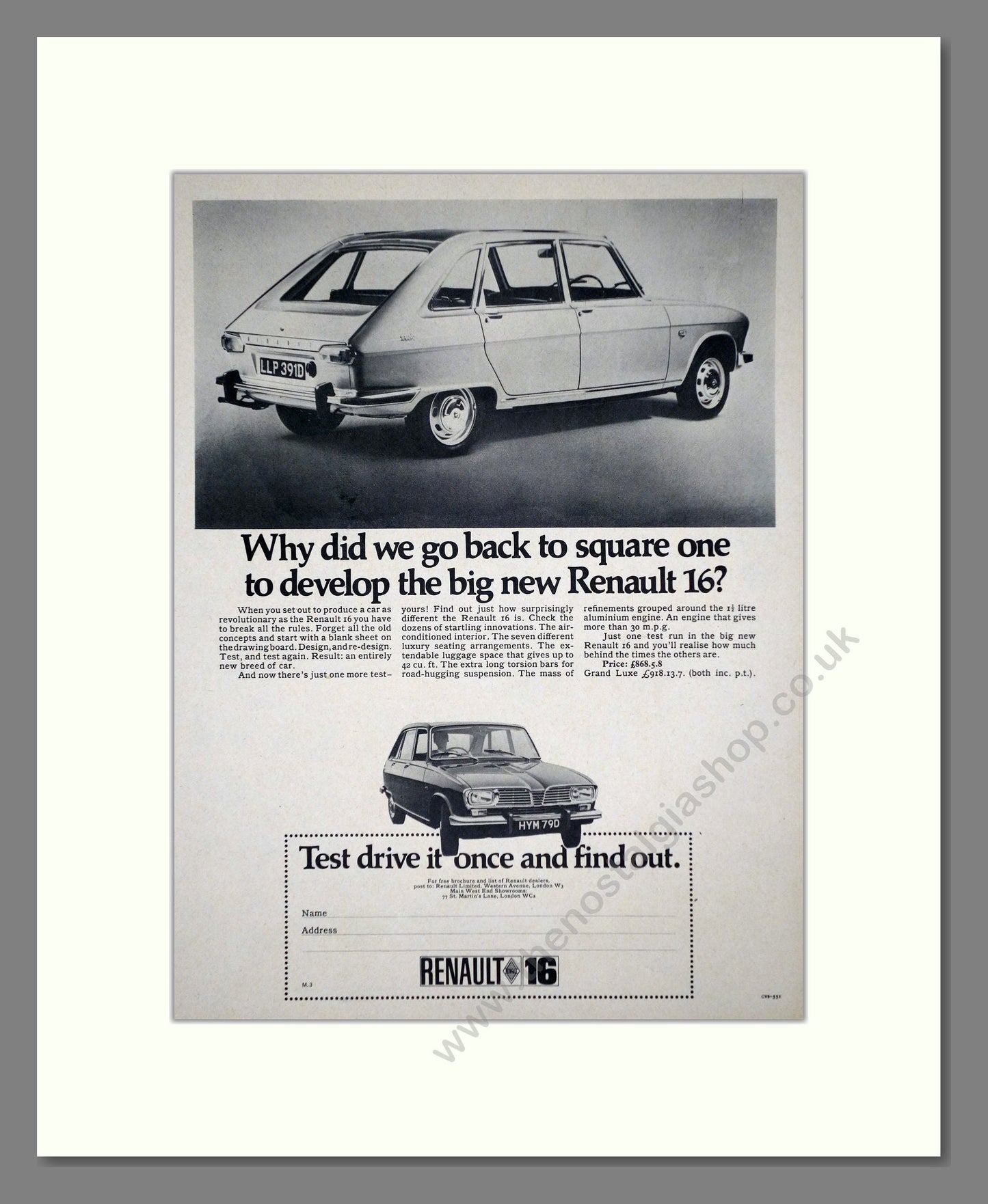 Renault - 16. Vintage Advert 1966 (ref AD64535)