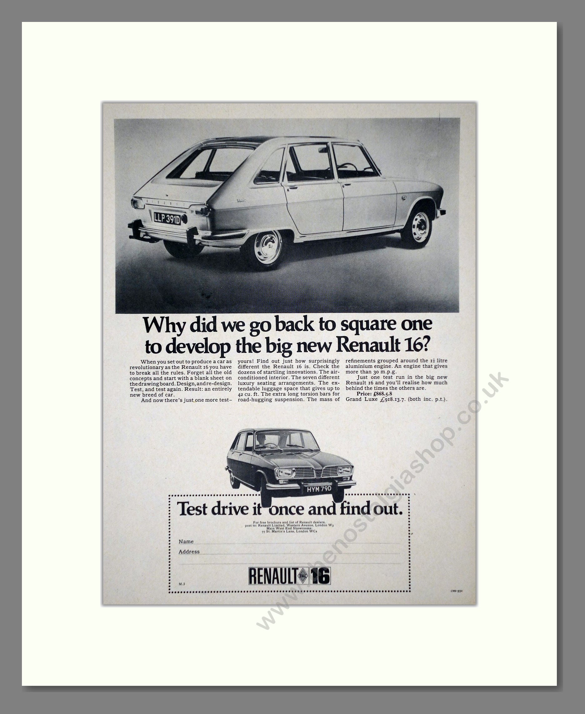 Renault - 16. Vintage Advert 1966 (ref AD64535)