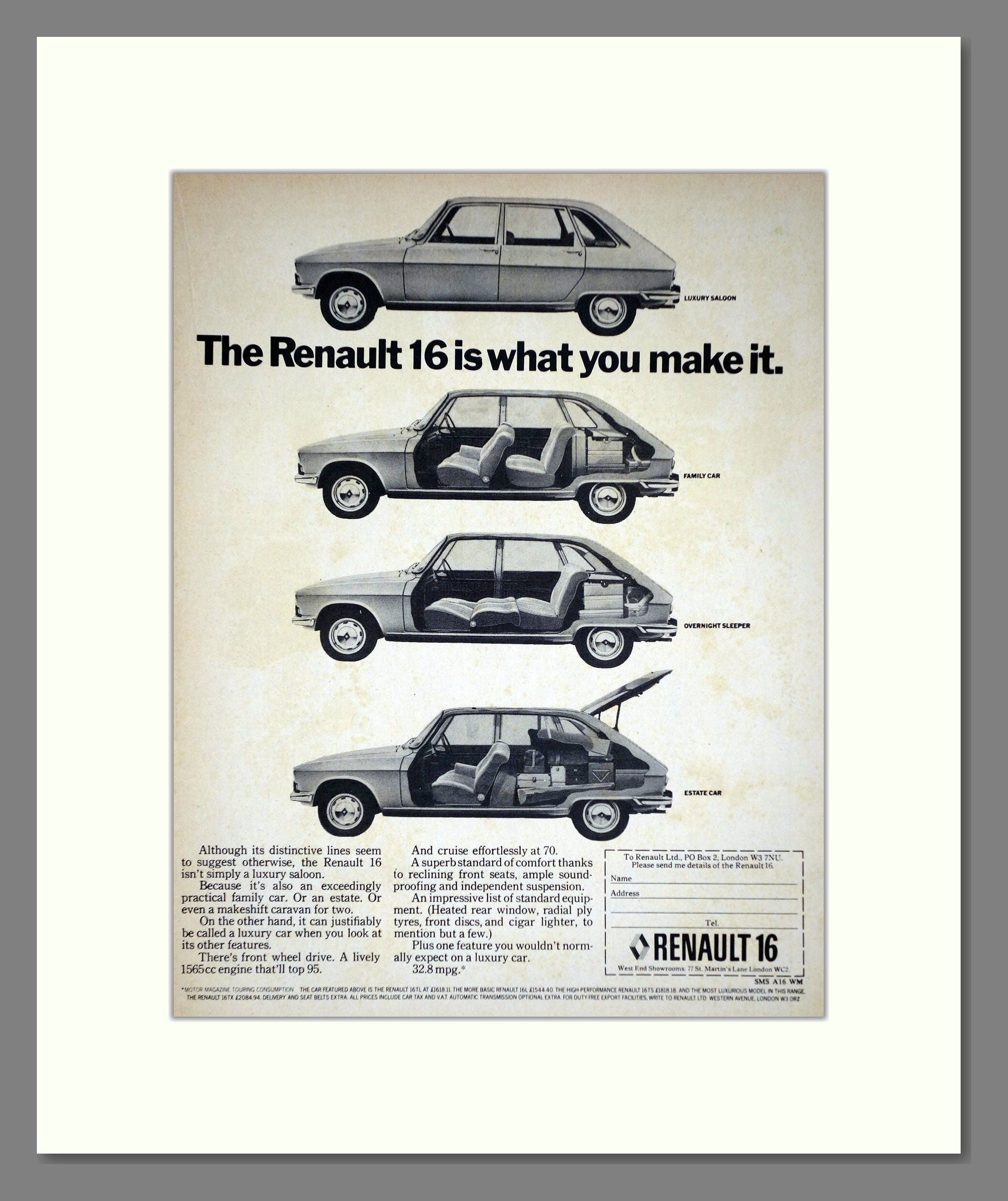 Renault - 16. Vintage Advert 1974 (ref AD64539)