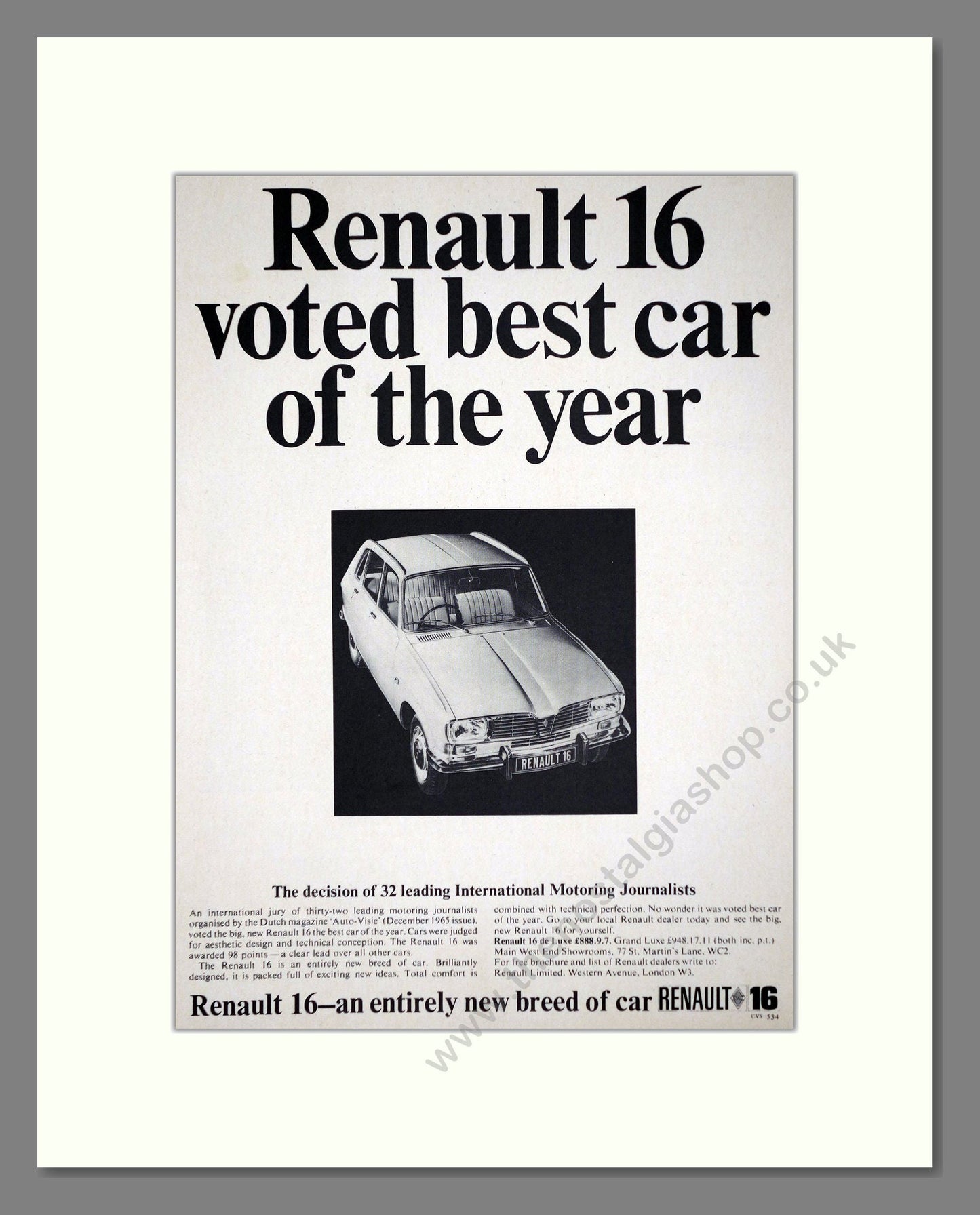 Renault - 16. Vintage Advert 1966 (ref AD64543)