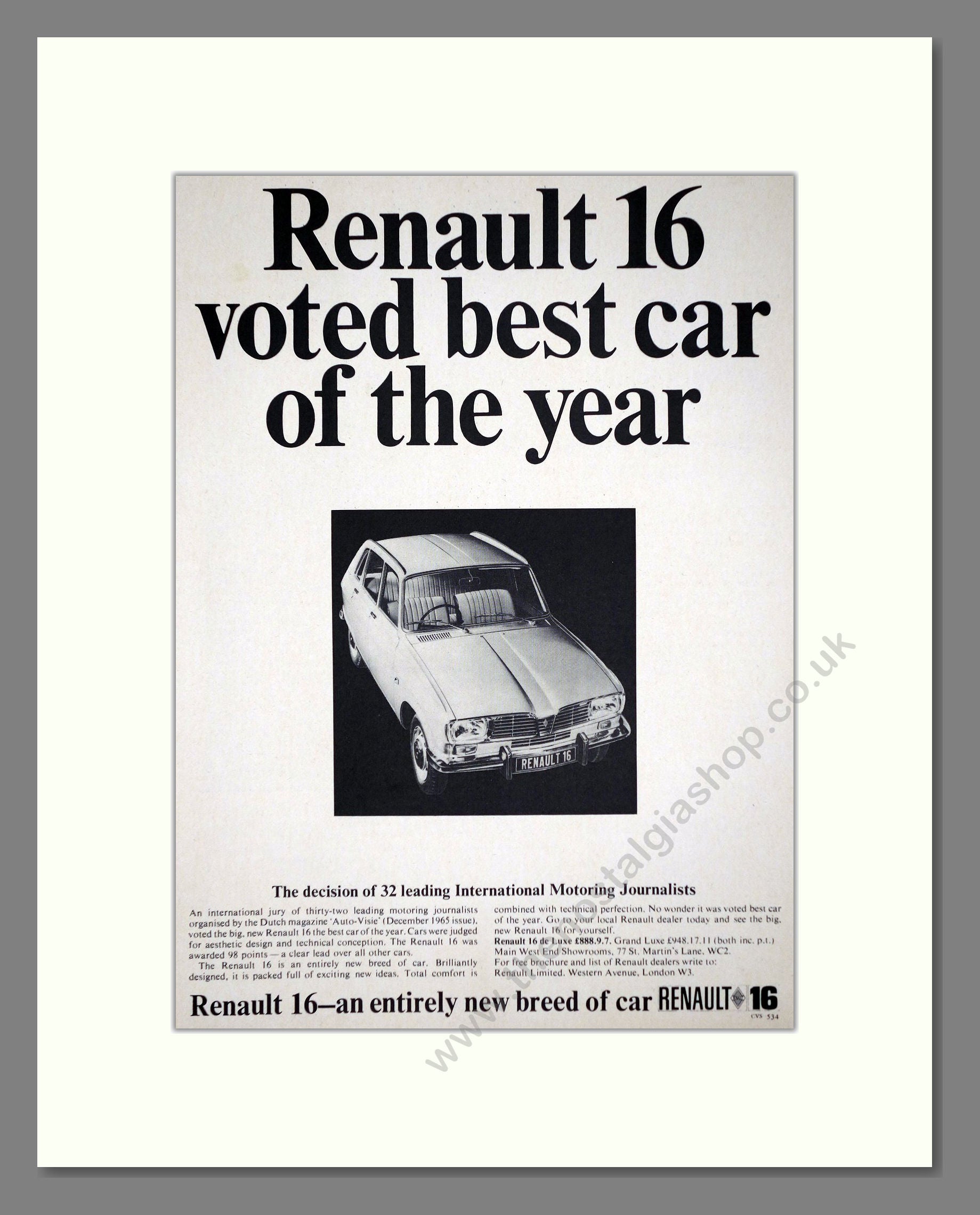 Renault - 16. Vintage Advert 1966 (ref AD64543)