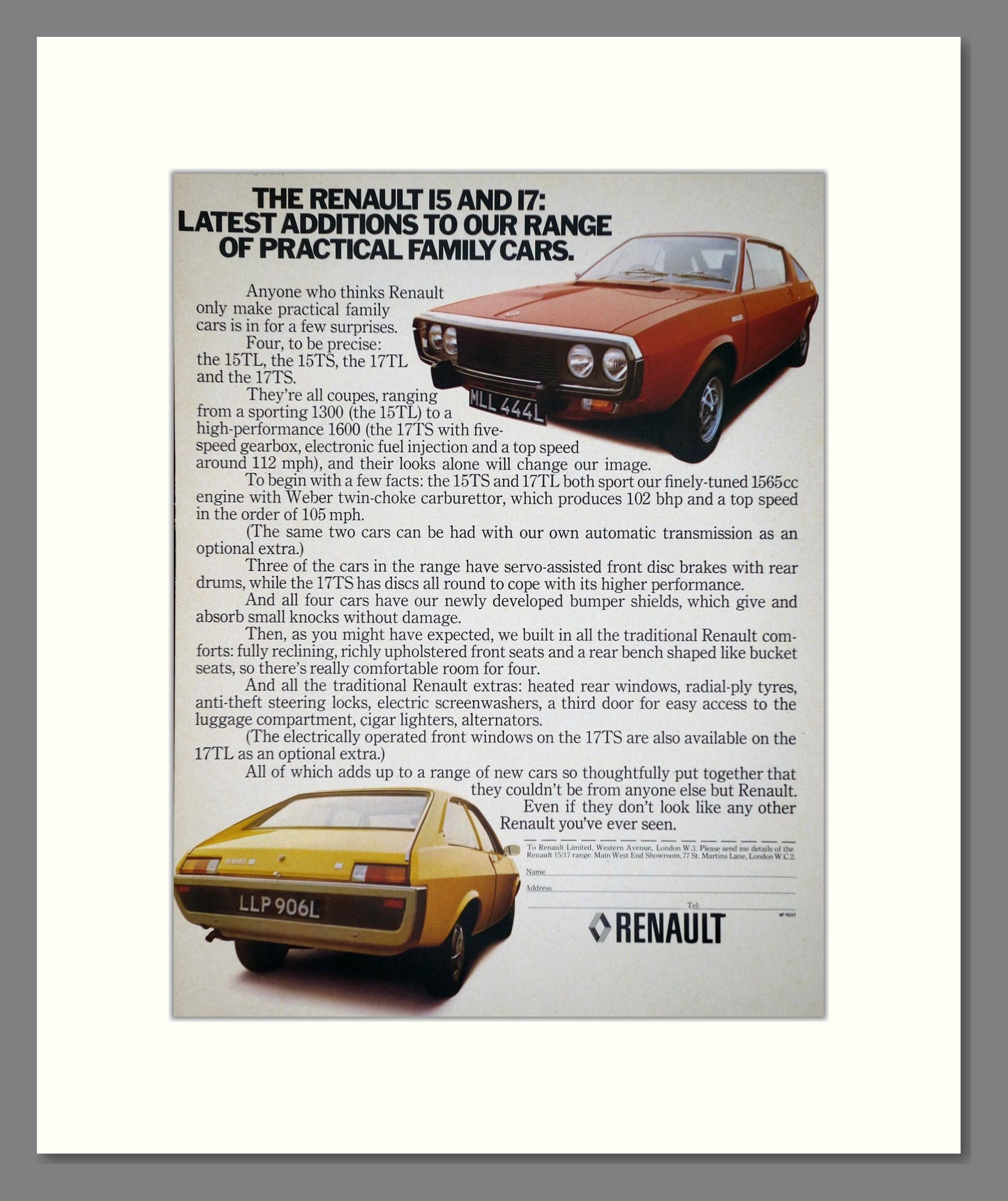 Renault - 15 / 17. Vintage Advert 1973 (ref AD64574)