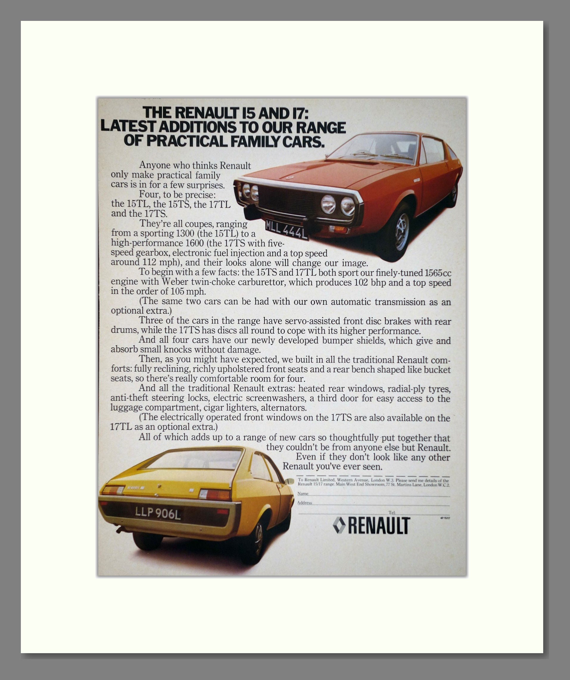 Renault - 15 / 17. Vintage Advert 1973 (ref AD64574)