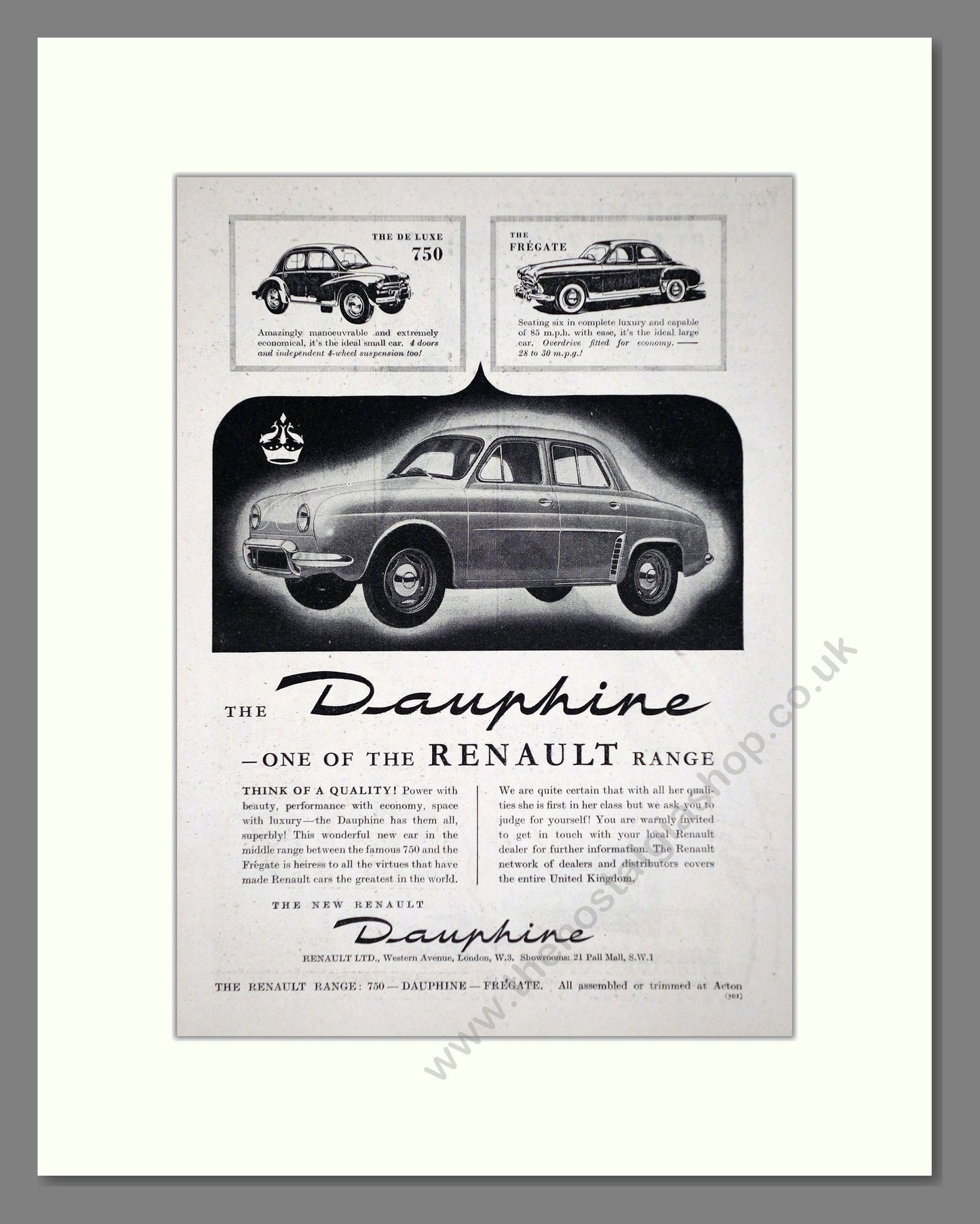 Renault - Dauphine. Vintage Advert 1956 (ref AD64585)