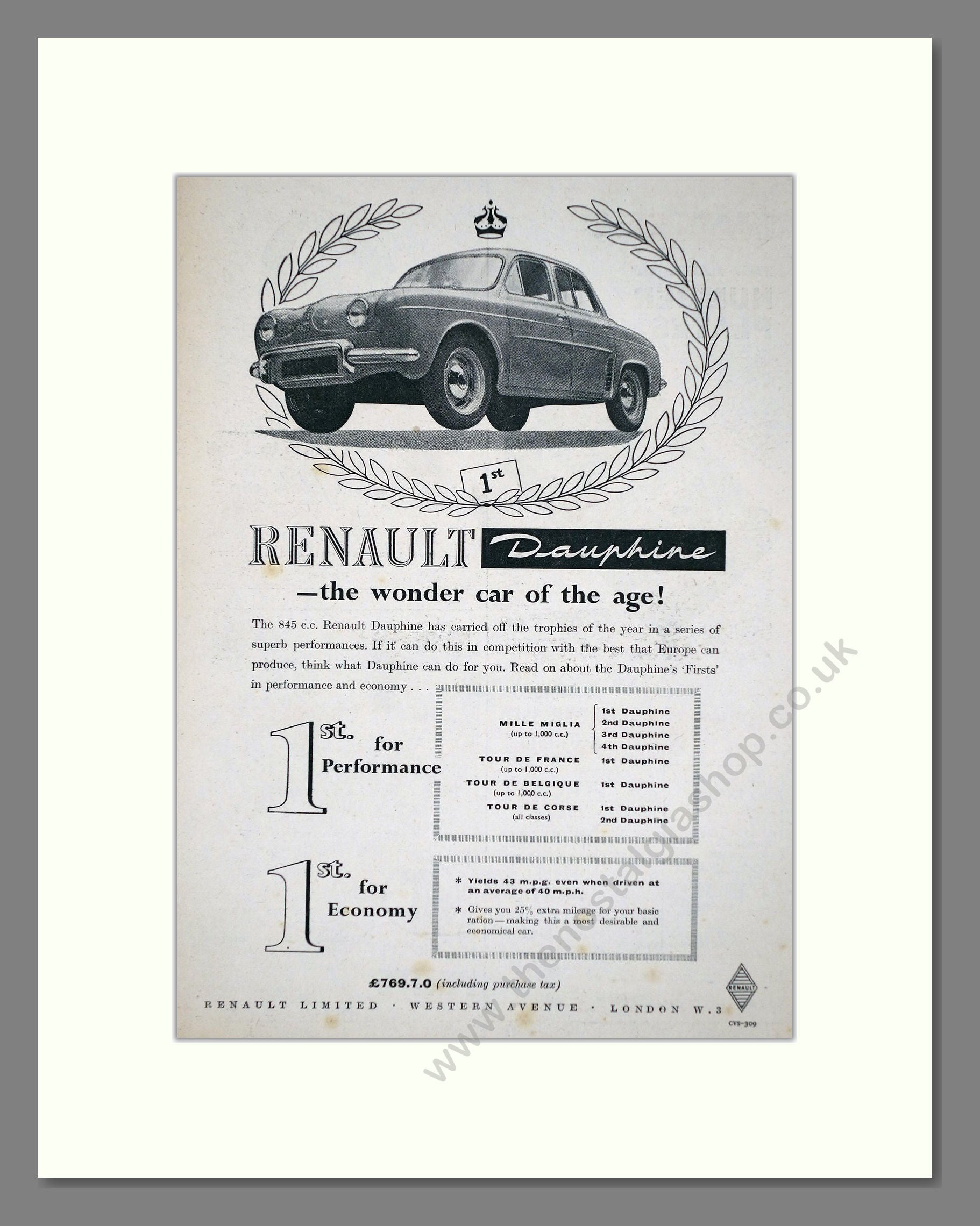 Renault - Dauphine. Vintage Advert 1956 (ref AD64586)