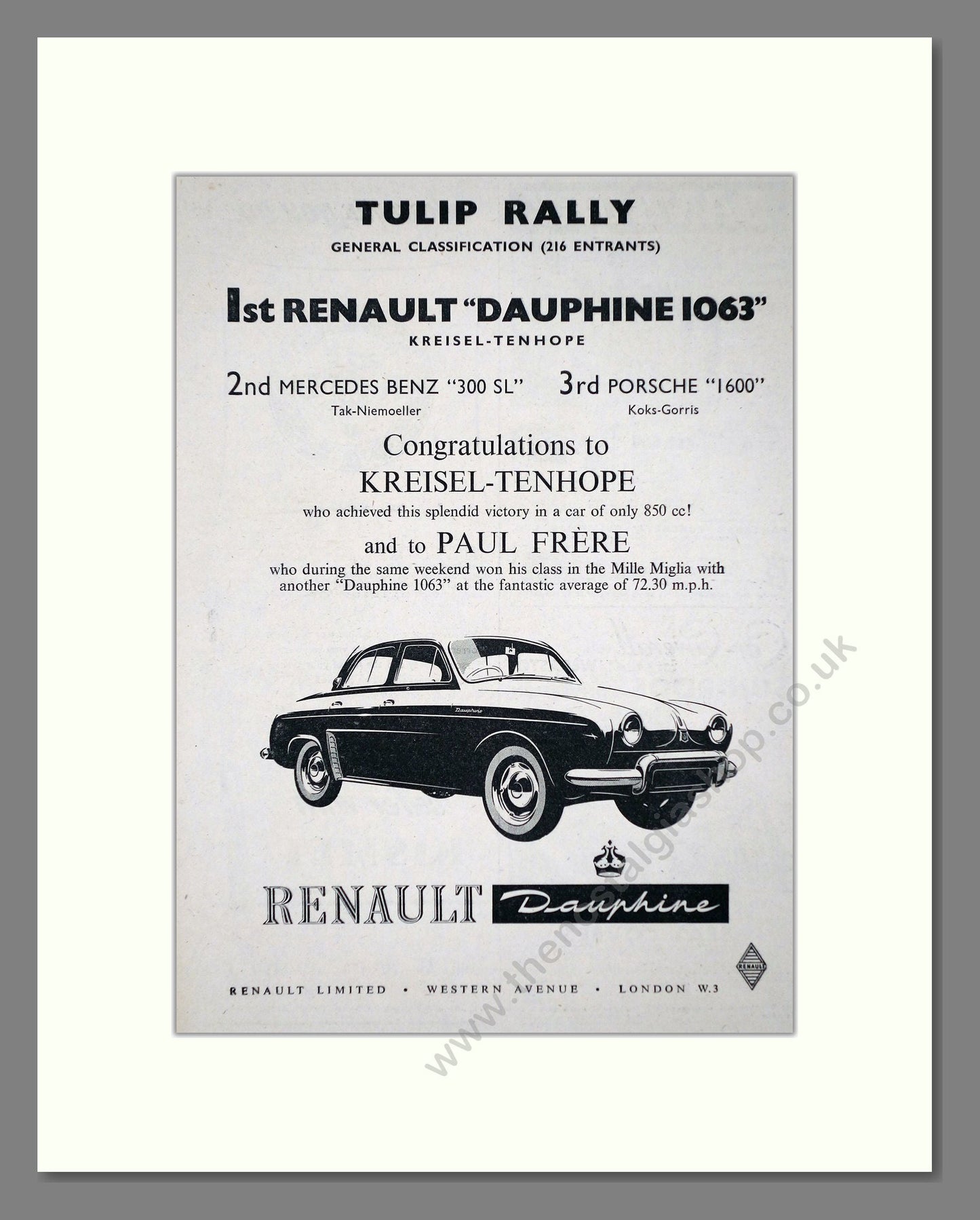 Renault - Dauphine. Vintage Advert 1957 (ref AD64604)