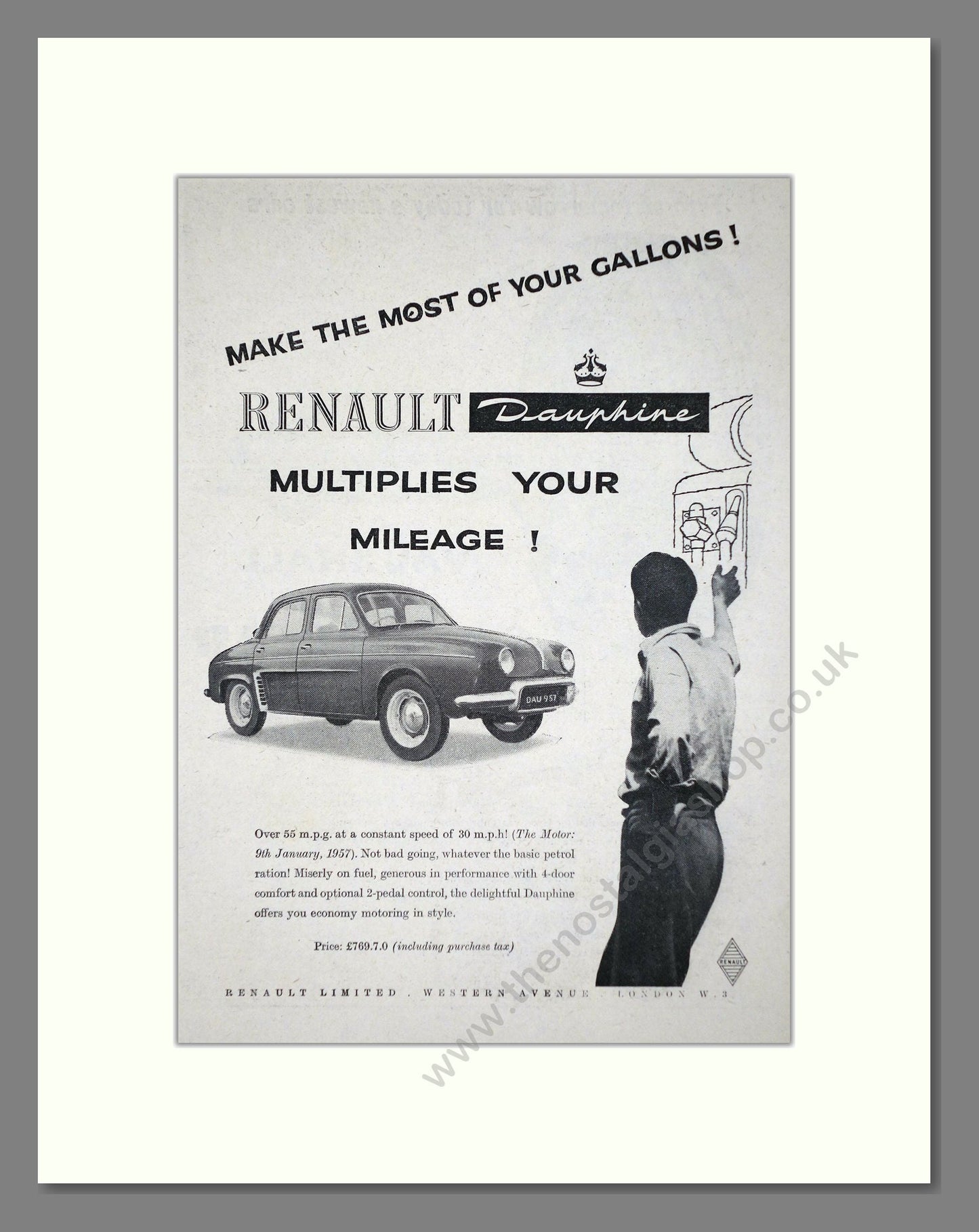 Renault - Dauphine. Vintage Advert 1957 (ref AD64605)