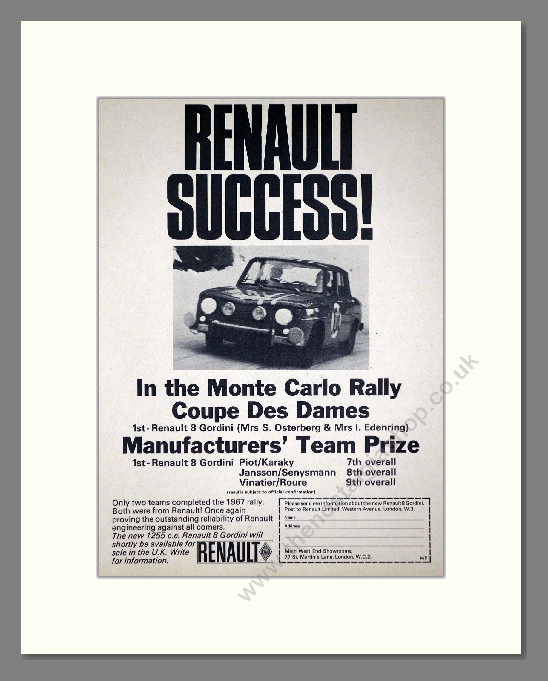 Renault - 8 Gordini. Vintage Advert 1967 (ref AD64632)