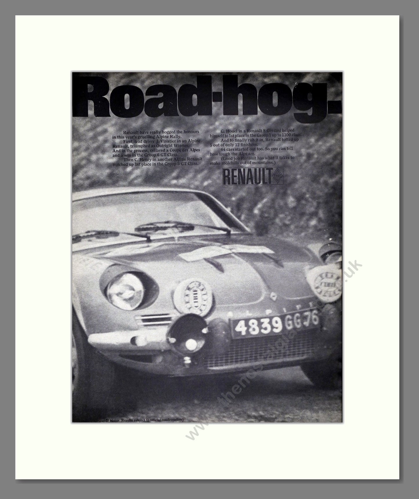 Renault - 8 Gordini. Vintage Advert 1968 (ref AD64633)