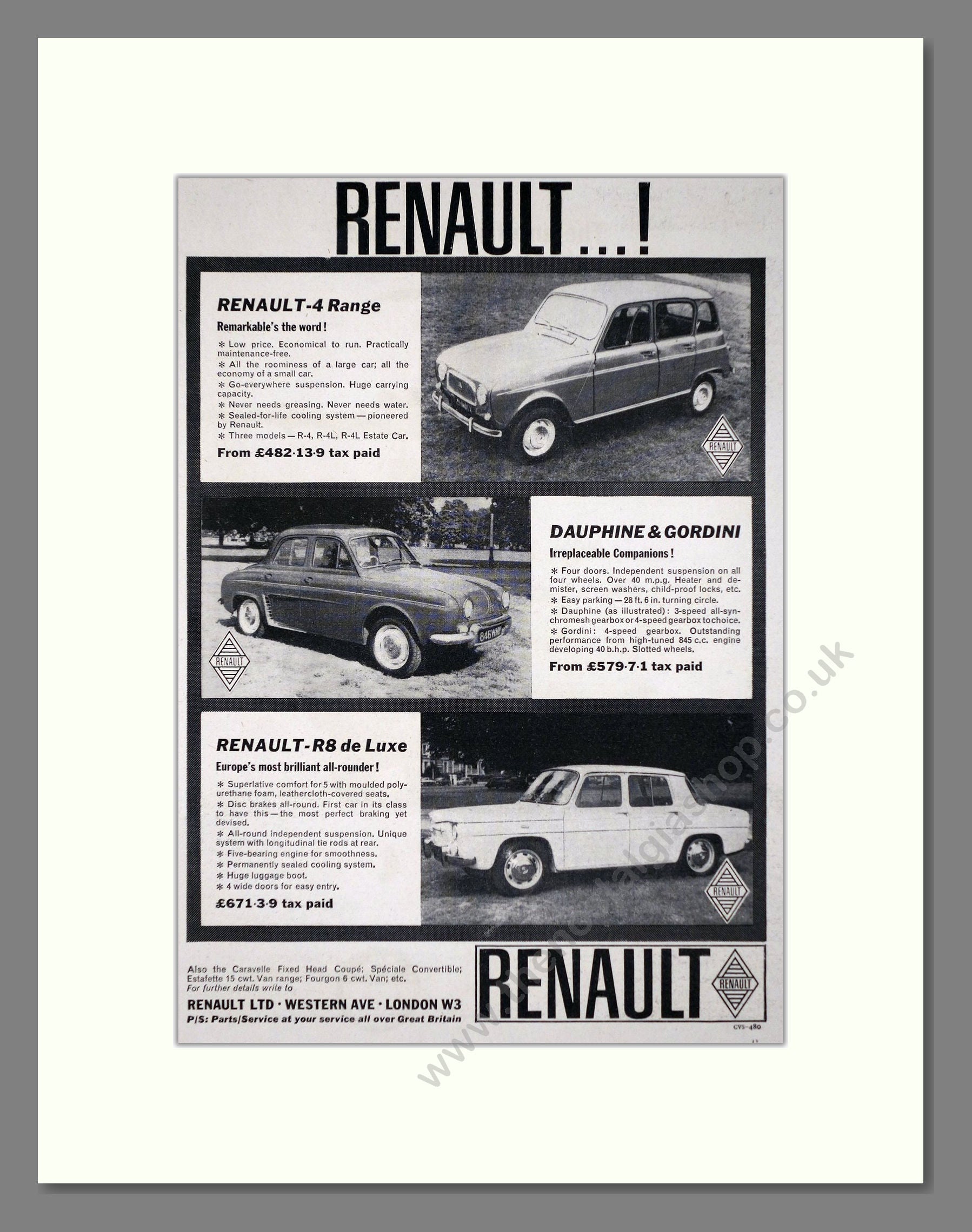 Renault - 4 / Daupine / Gordini / R8. Vintage Advert 1963 (ref AD64635)