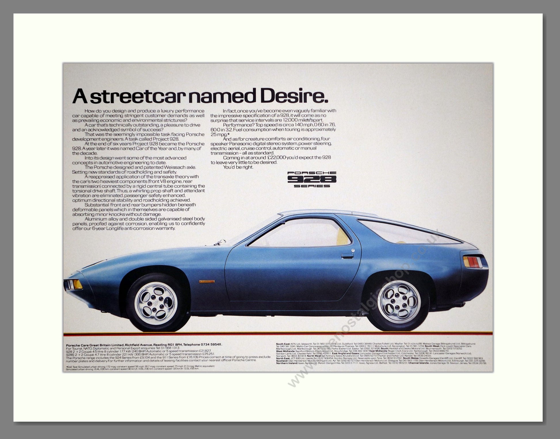 Porsche - 928. Vintage Advert 1980 (ref AD64648)