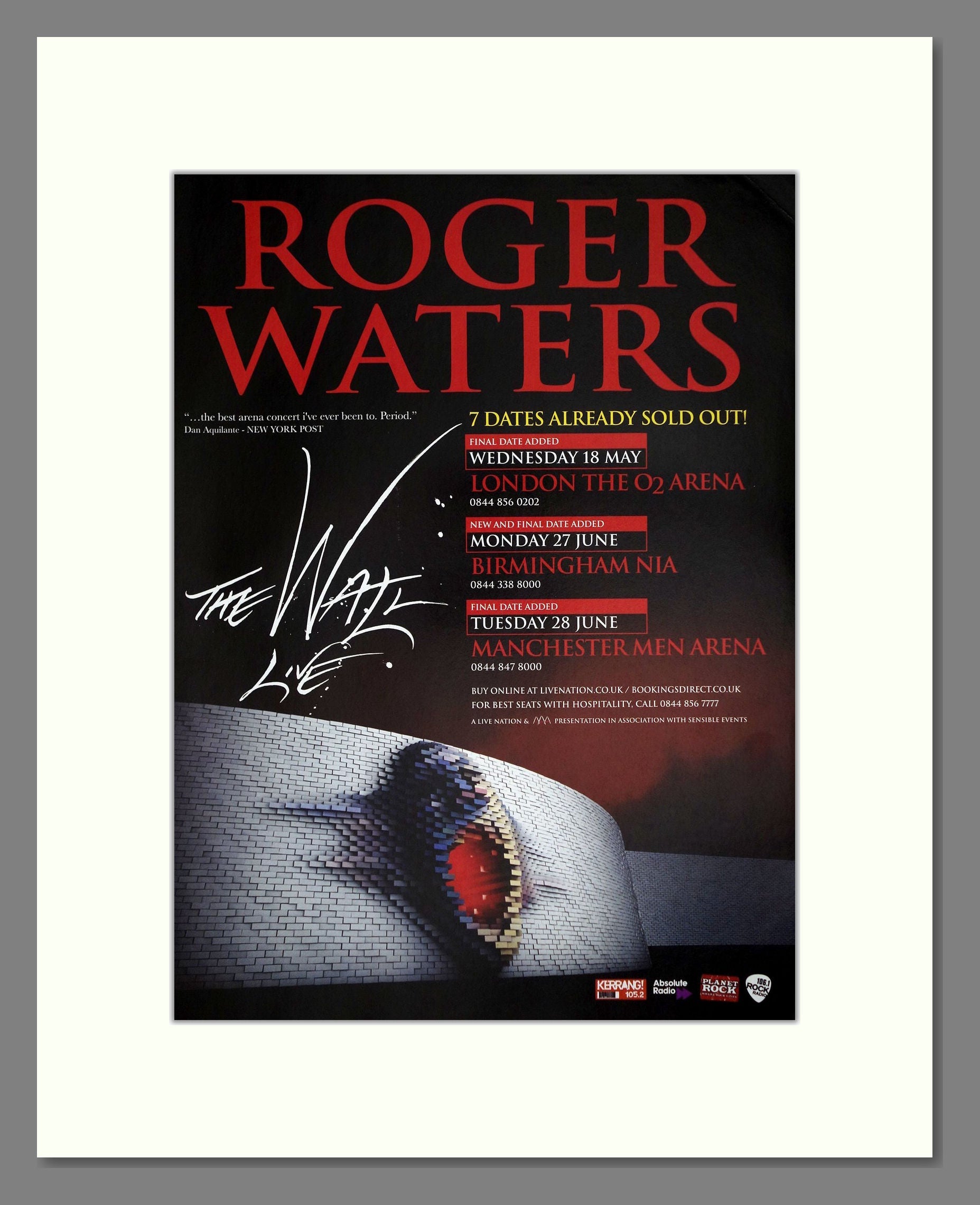 Roger Waters - UK Tour. Vintage Advert 2011 (ref AD64664)